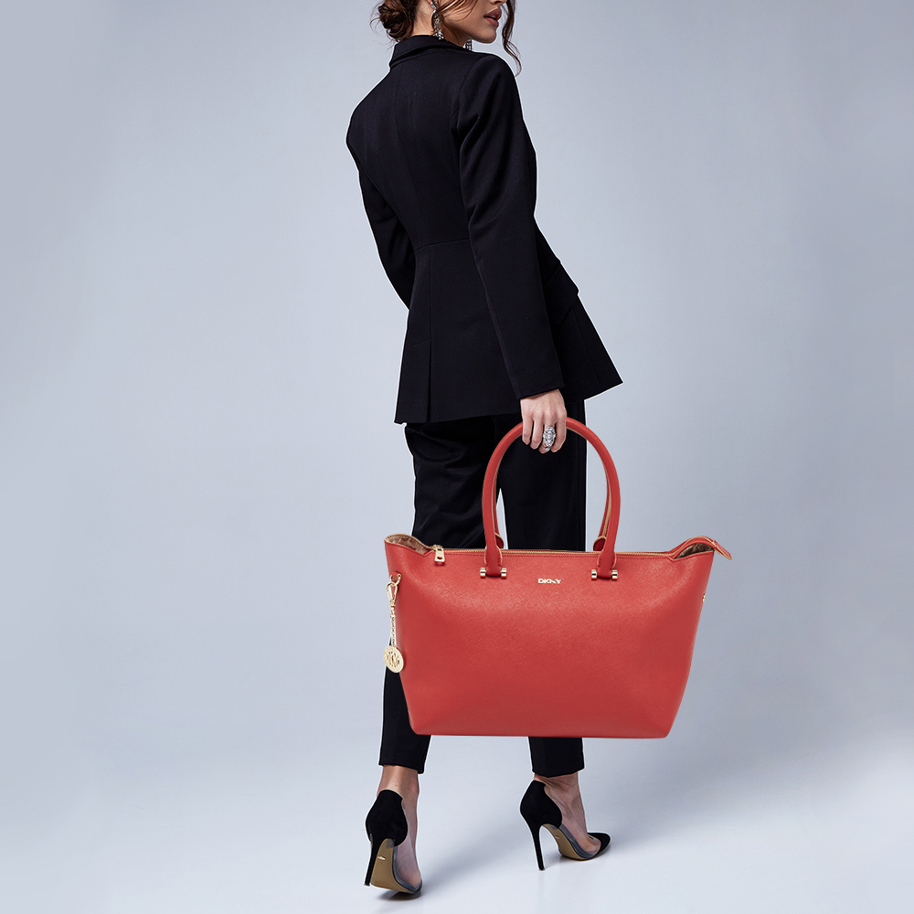 DKNY Red Leather Bryant Park Top Zip Tote