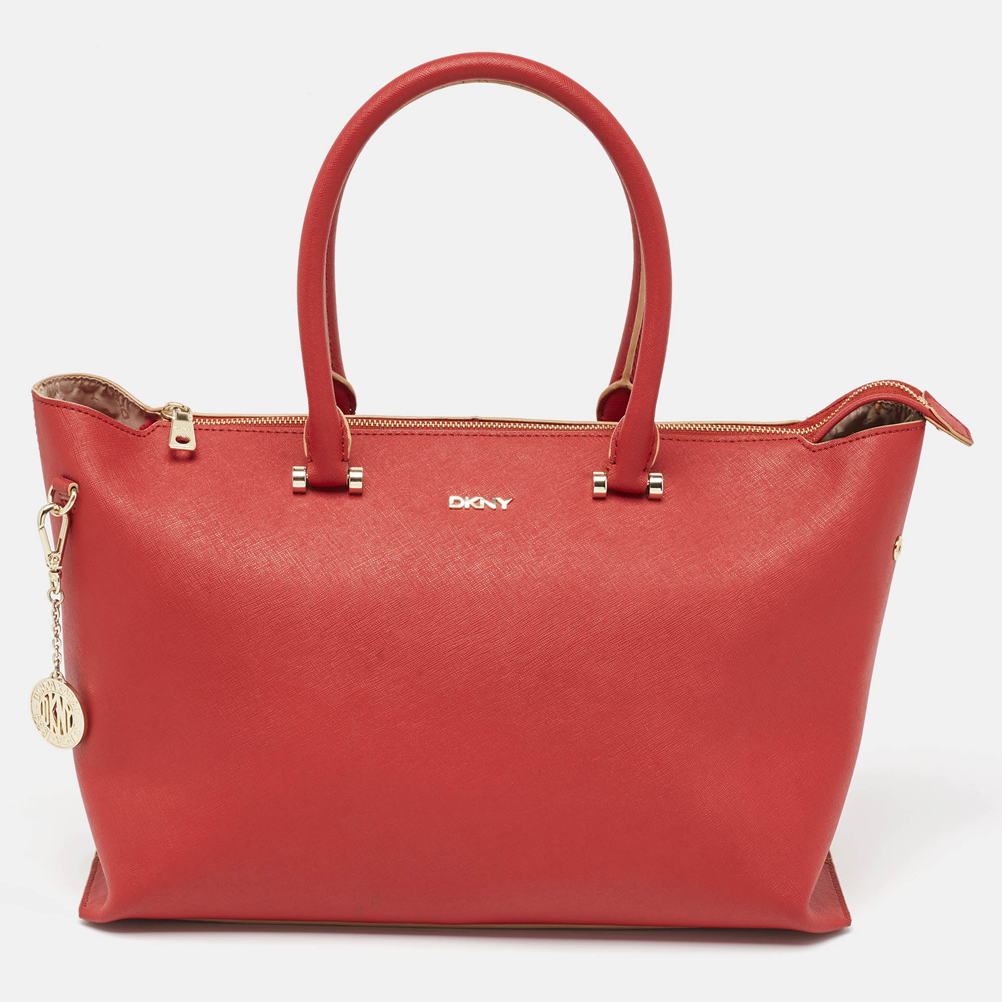 Dkny red leather bryant park top zip tote