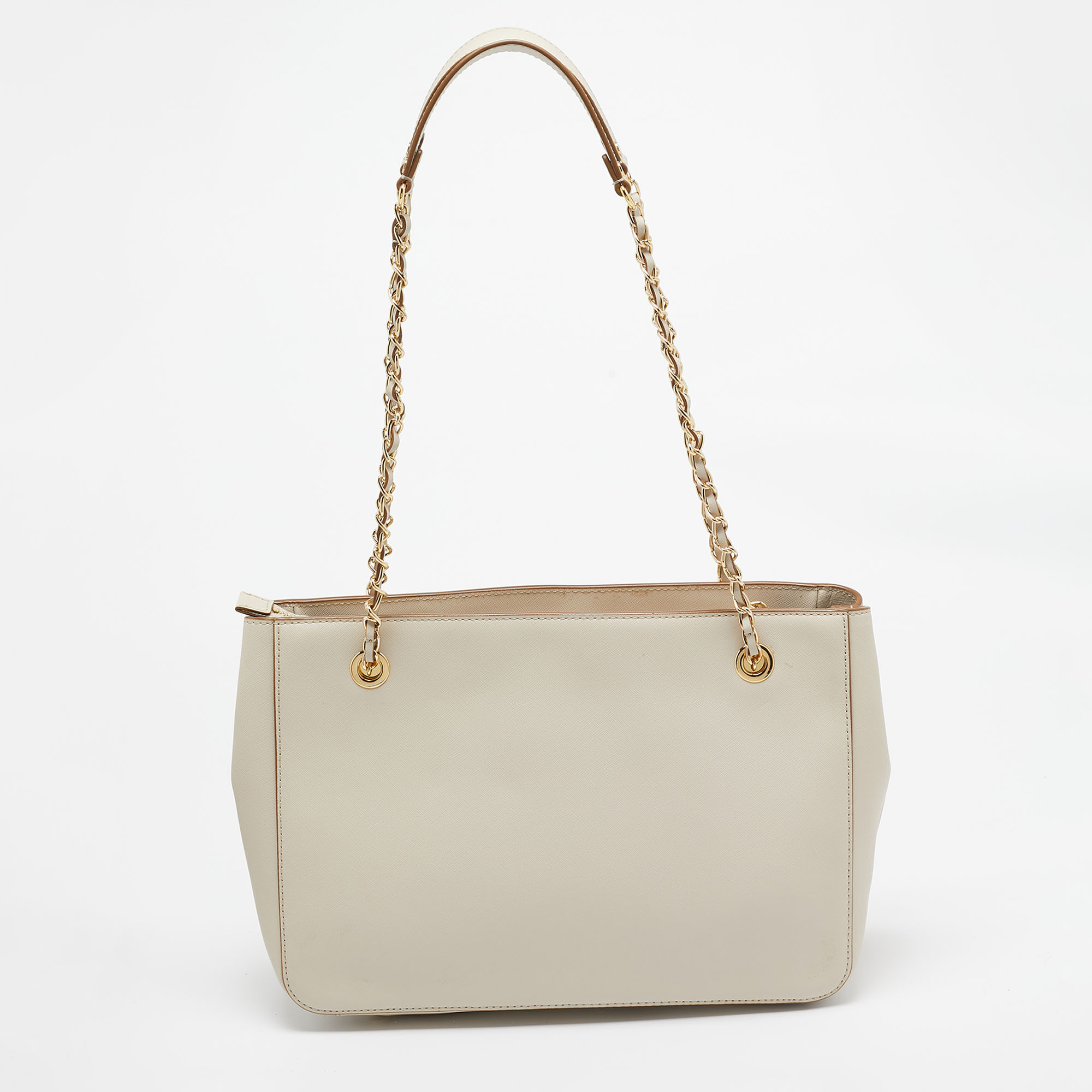 DKNY Ivory Leather Top Zip Chain Tote