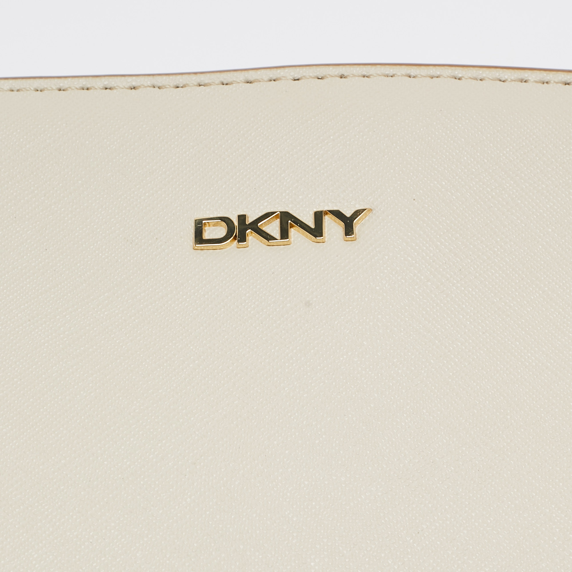 DKNY Ivory Leather Top Zip Chain Tote