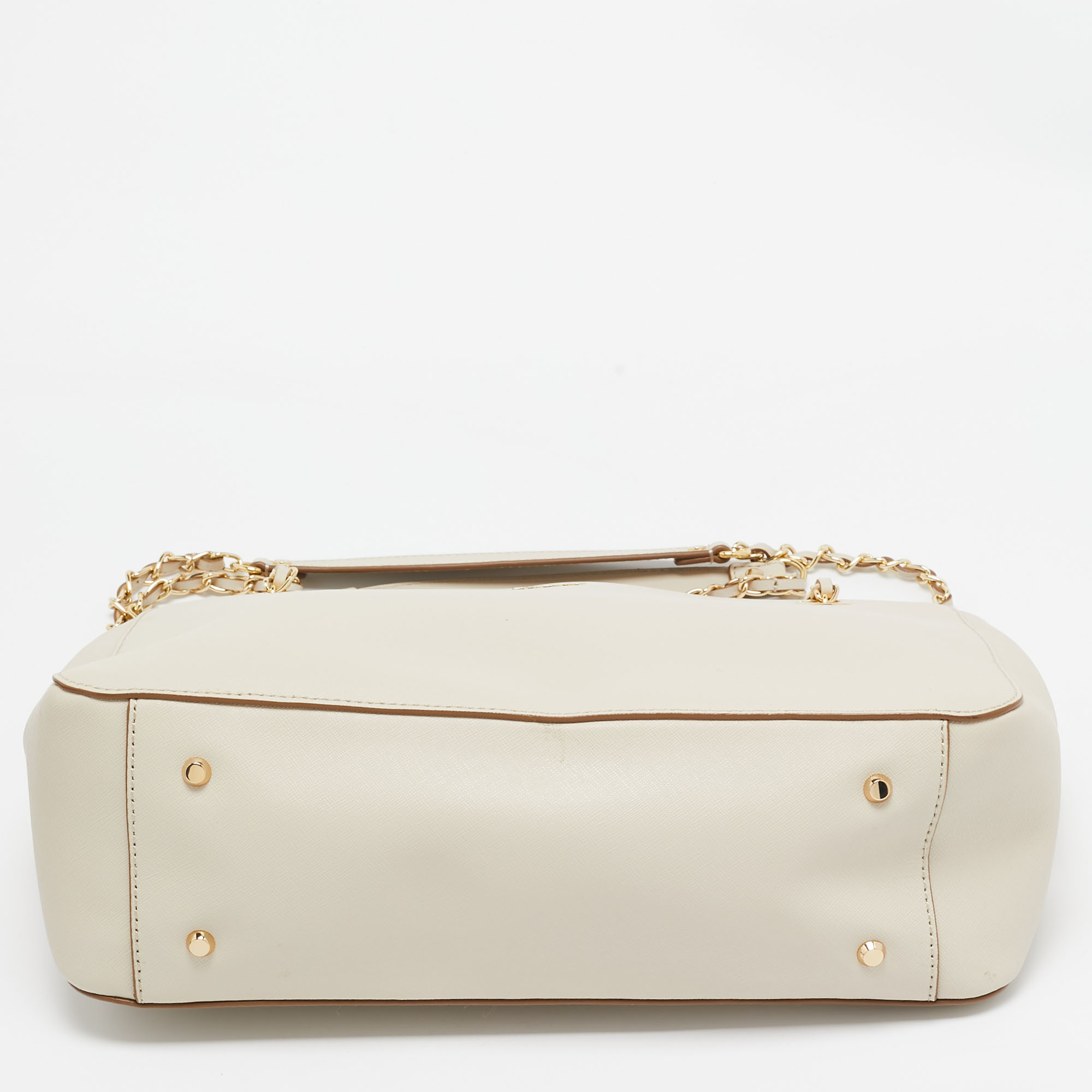 DKNY Ivory Leather Top Zip Chain Tote