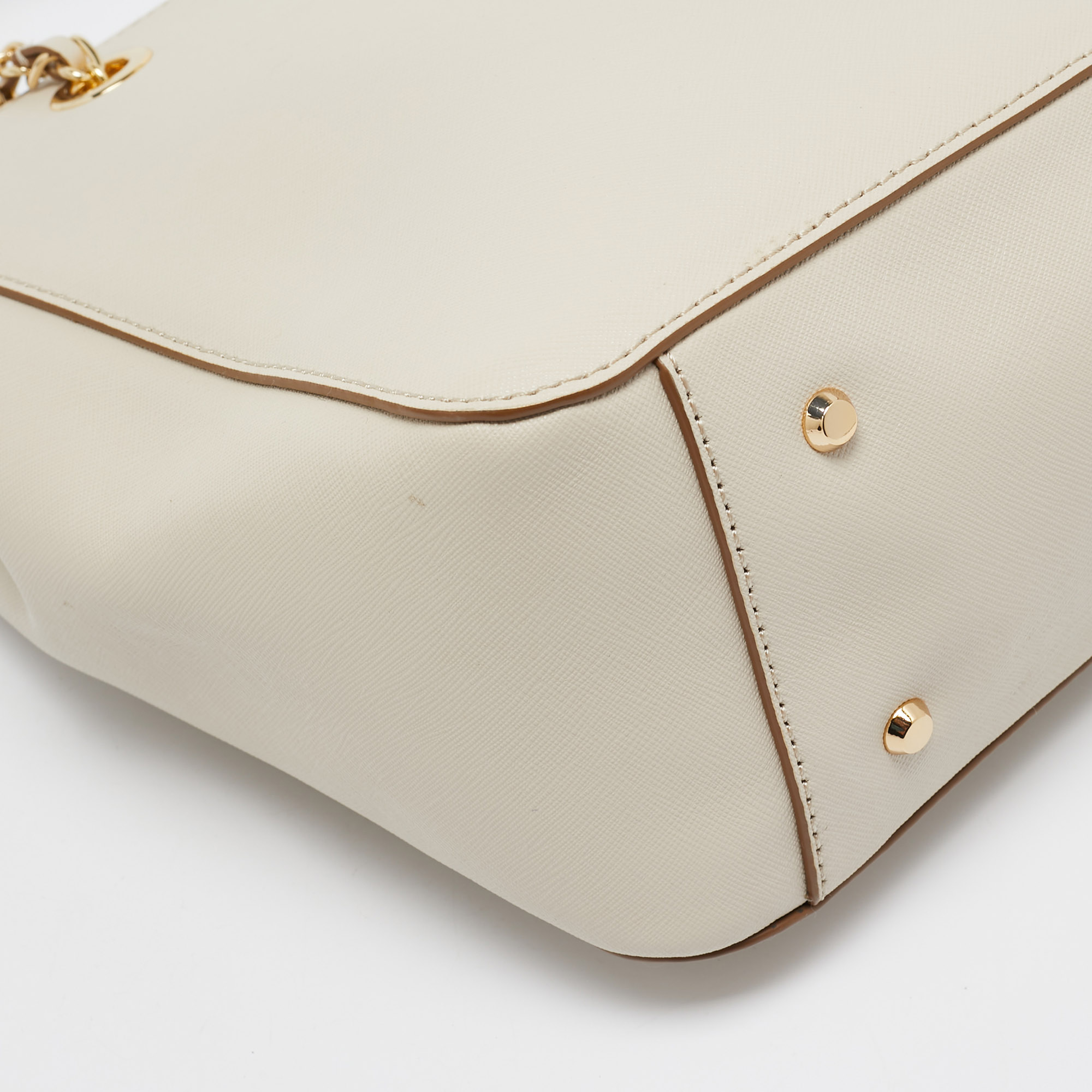 DKNY Ivory Leather Top Zip Chain Tote