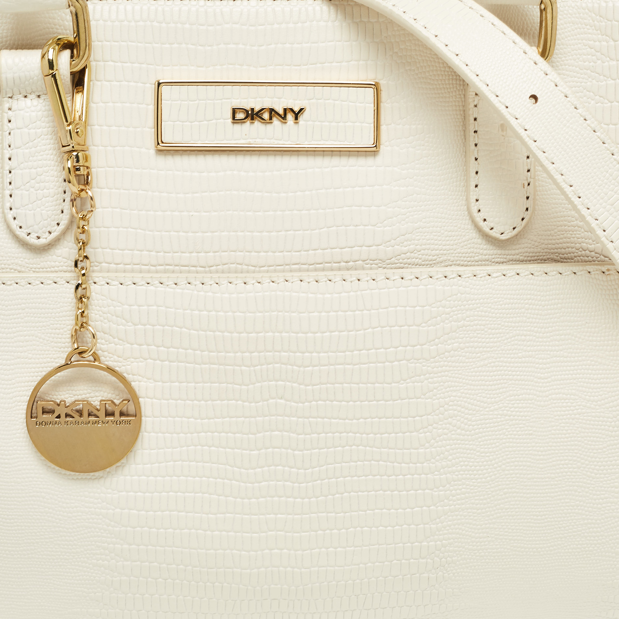 DKNY Off White Lizard Embossed Leather Top Zip Tote