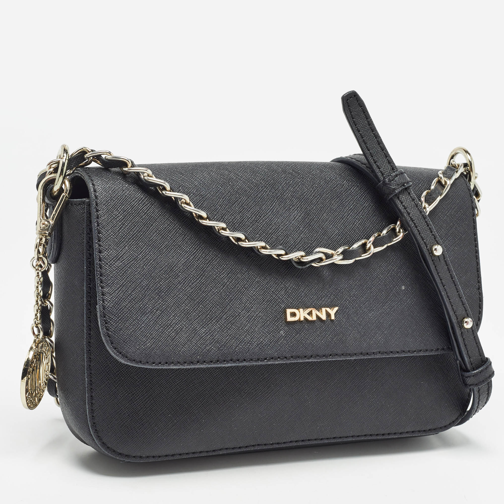 Dkny Black Leather Bryant Park Flap Shoulder Bag