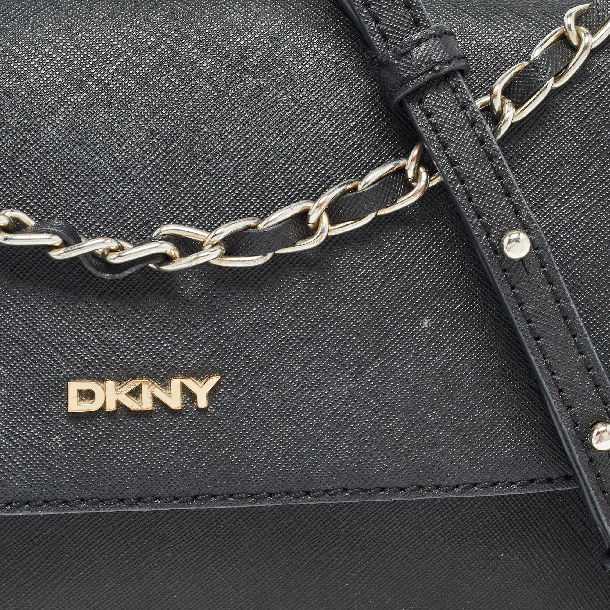 Dkny Black Leather Bryant Park Flap Shoulder Bag