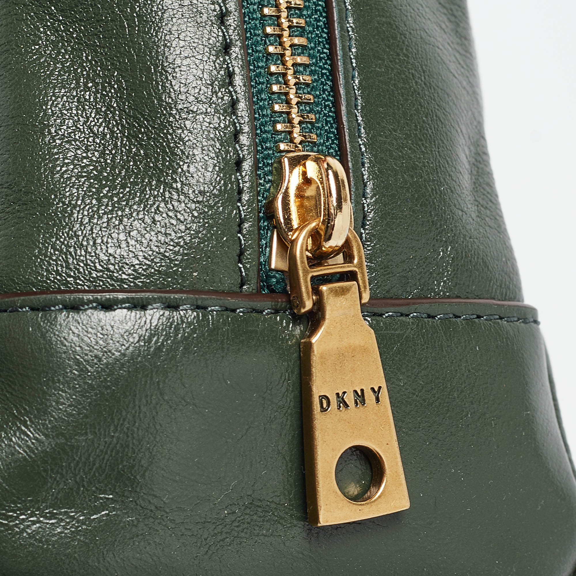 Dkny Green Quilted Glossy Leather Sofia Crossbody Bag