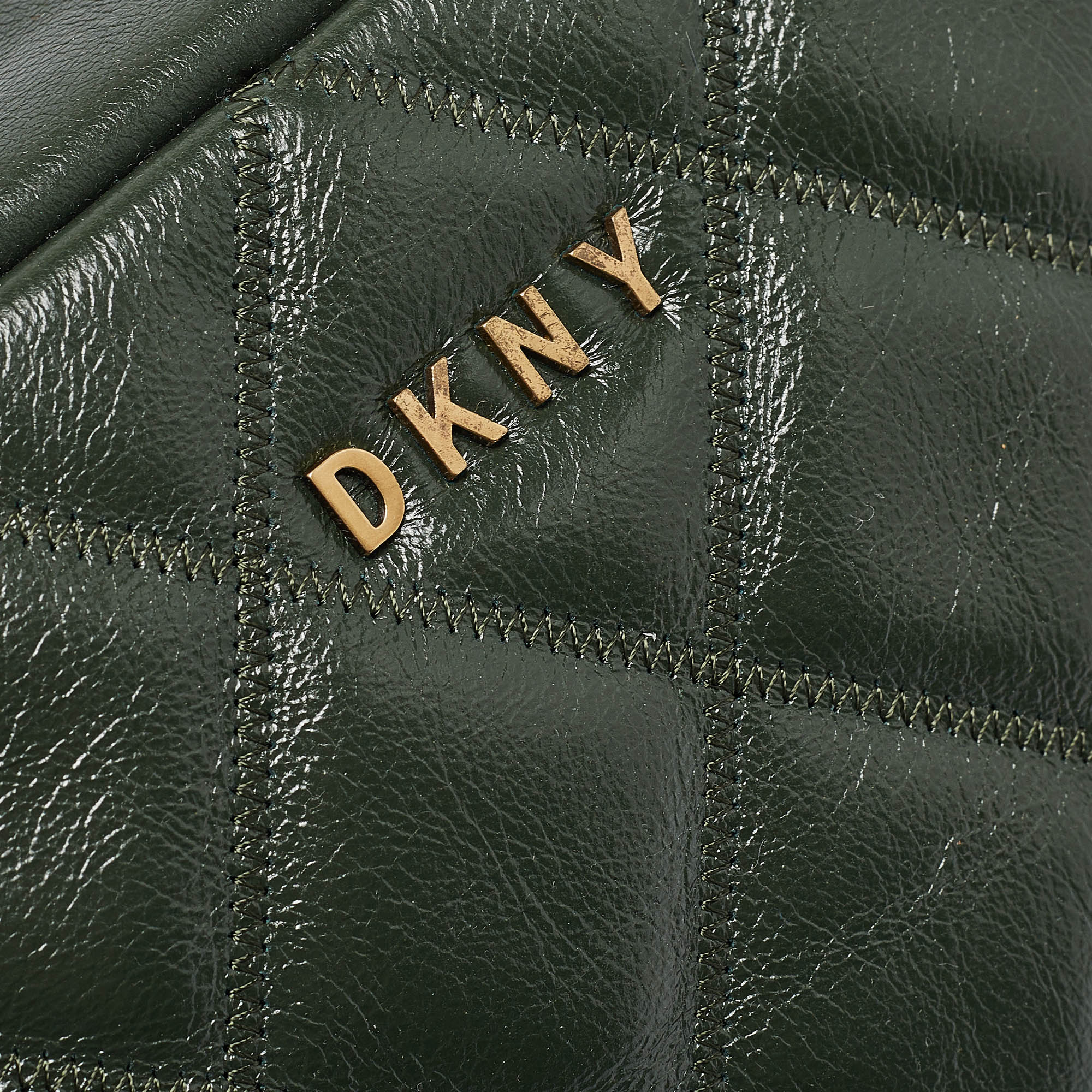 Dkny Green Quilted Glossy Leather Sofia Crossbody Bag