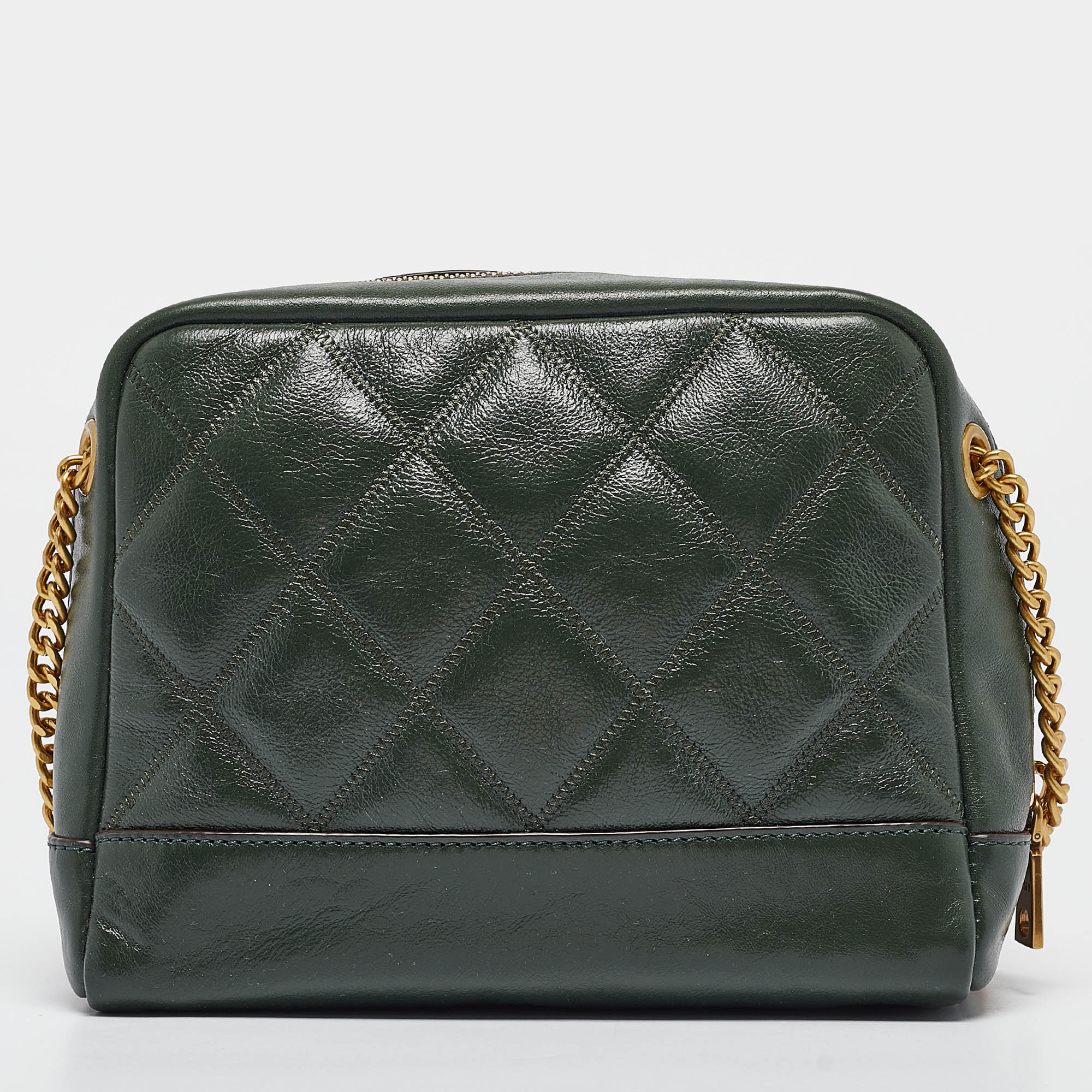 Dkny Green Quilted Glossy Leather Sofia Crossbody Bag