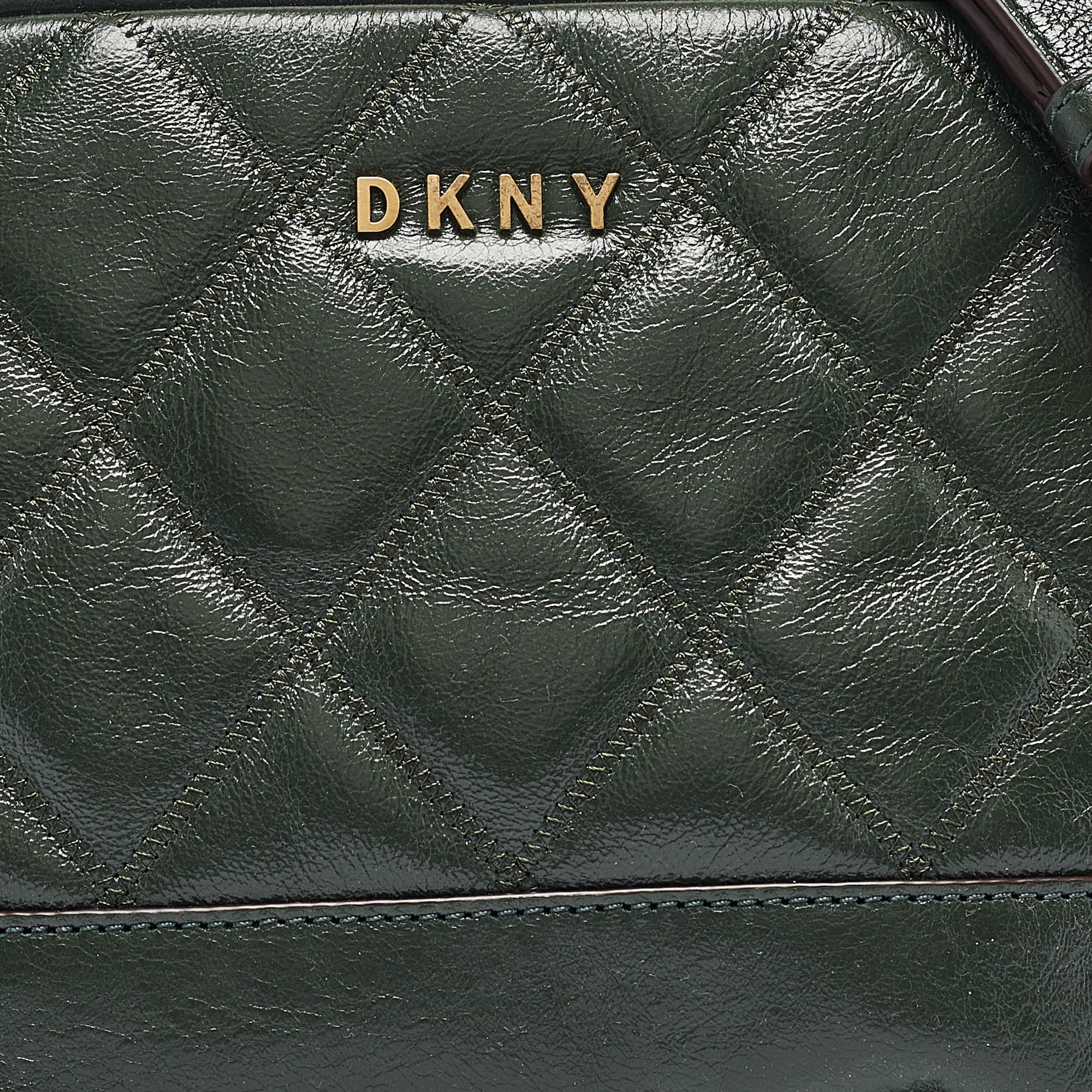 Dkny Green Quilted Glossy Leather Sofia Crossbody Bag