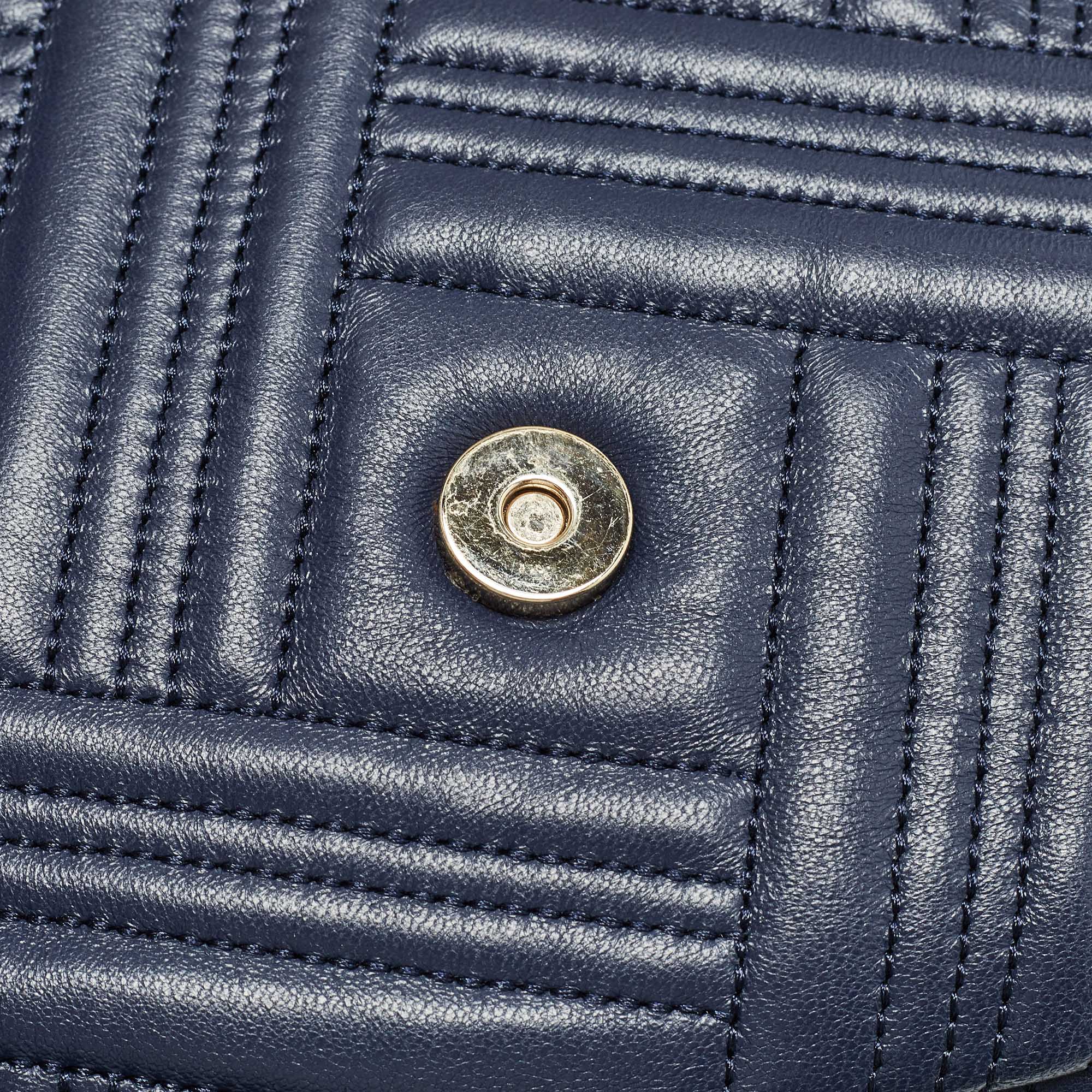 DKNY Navy Blue Quilted Leather Allen Flap Shoulder Bag