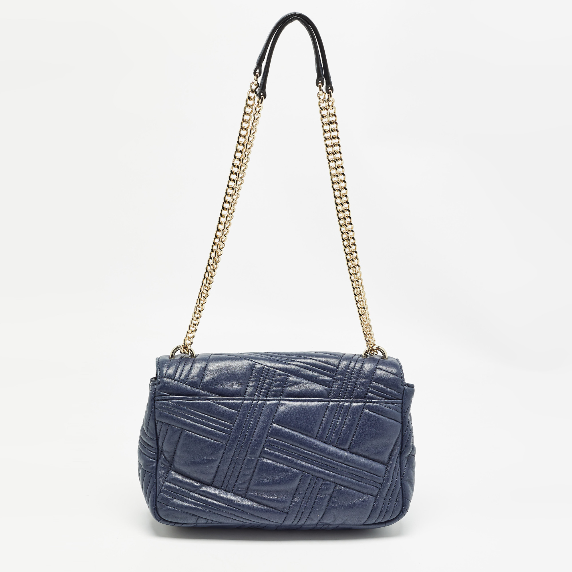 DKNY Navy Blue Quilted Leather Allen Flap Shoulder Bag