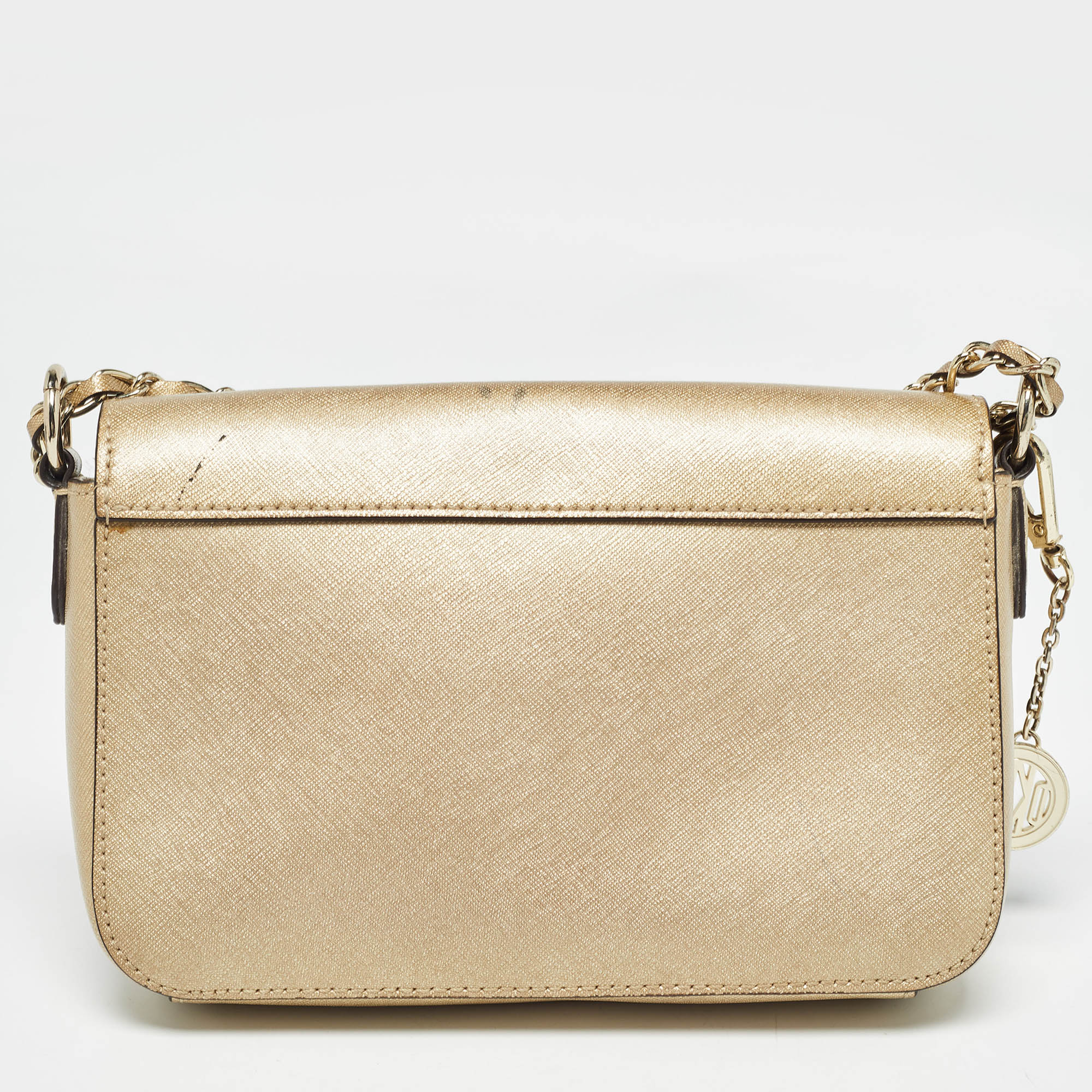 Dkny Gold Leather Logo Flap Crossbody Bag