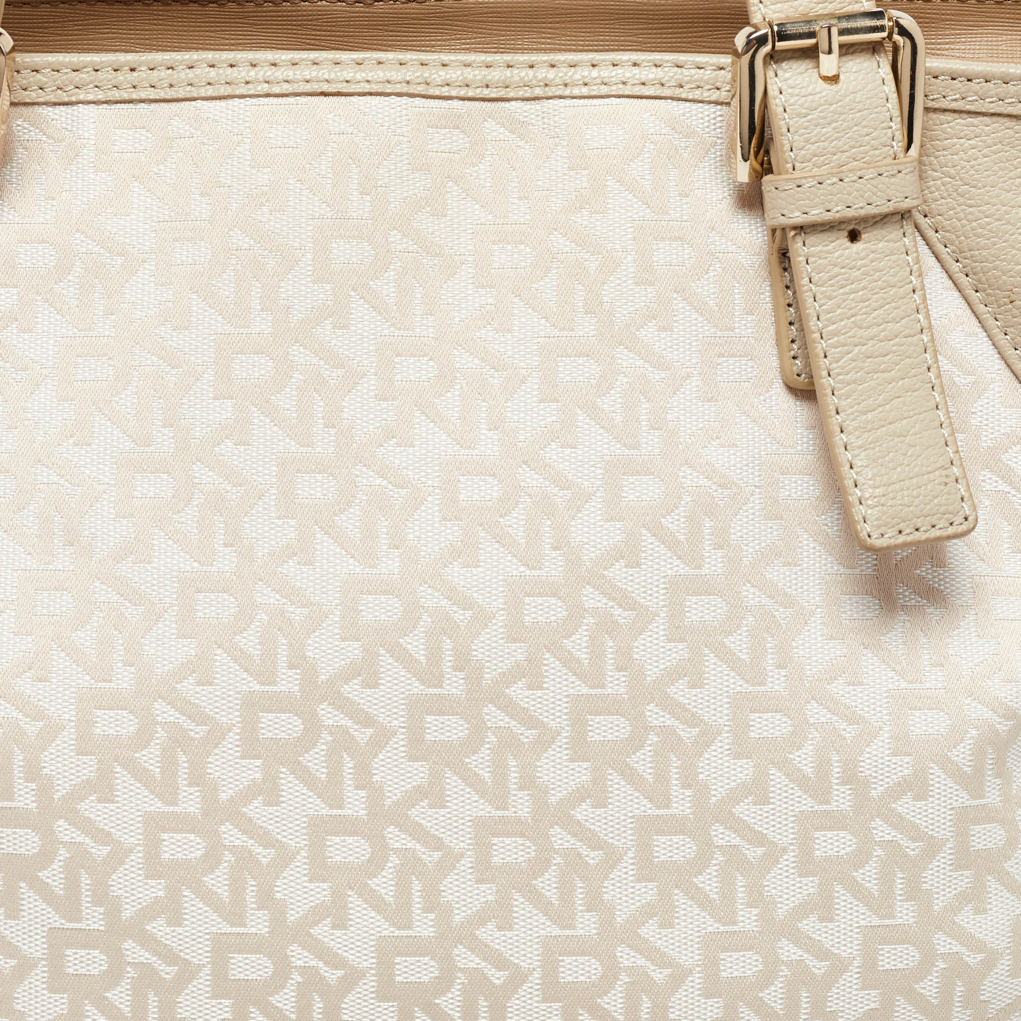 Dkny Cream/Beige Monogram Canvas And Leather Zip Tote