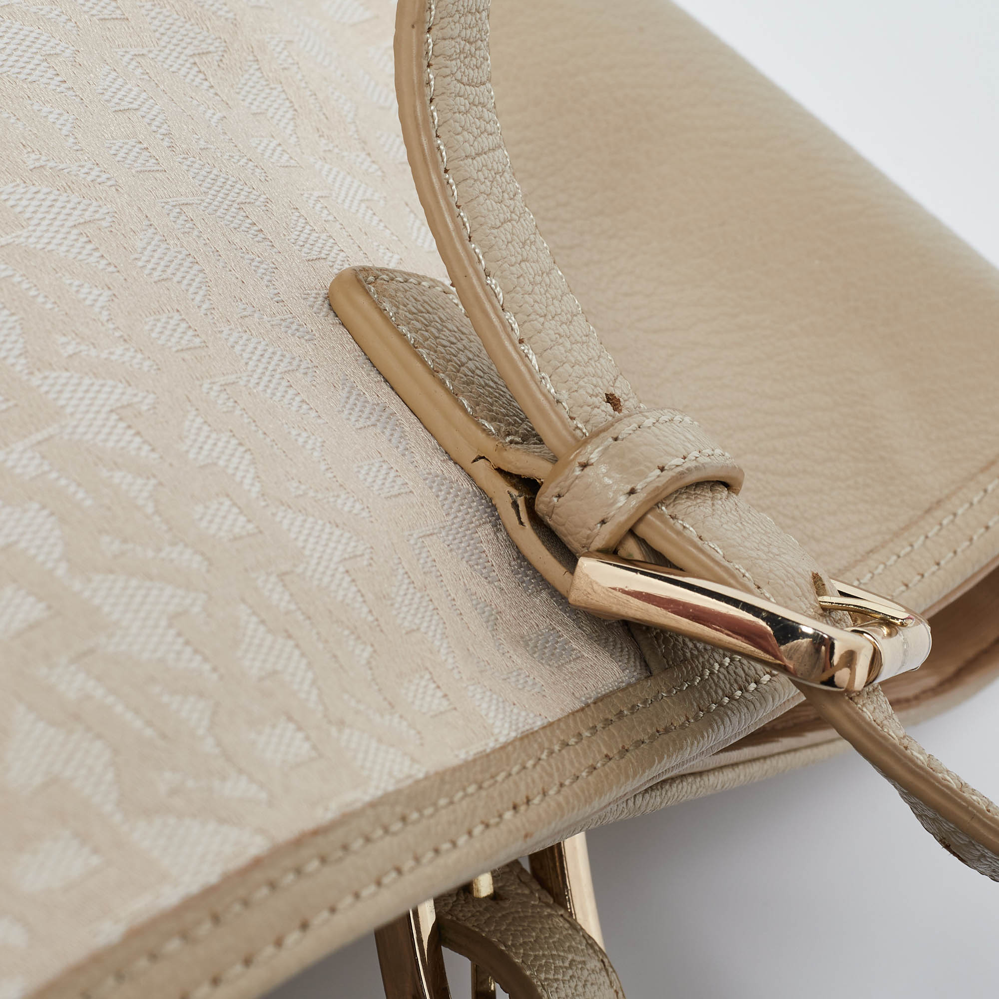 Dkny Cream/Beige Monogram Canvas And Leather Zip Tote