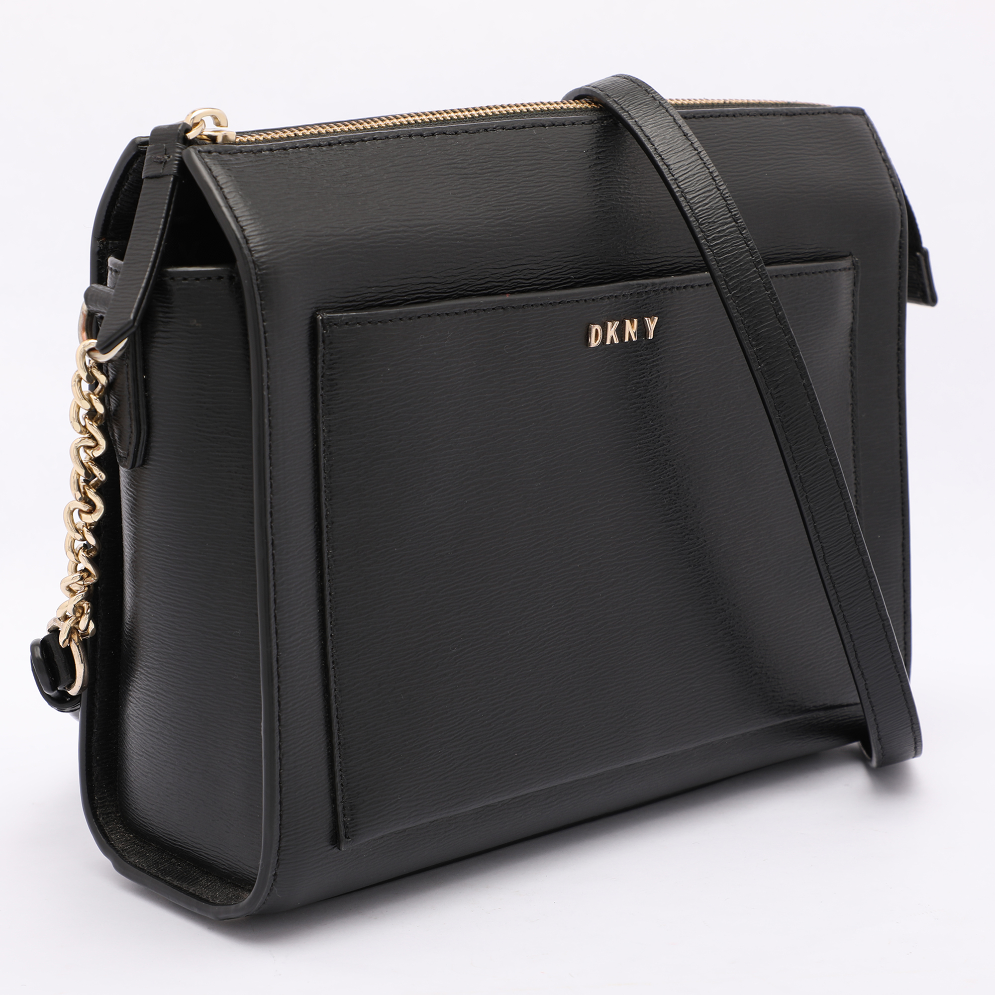 DKNY Black Leather Top Zip Crossbody Bag