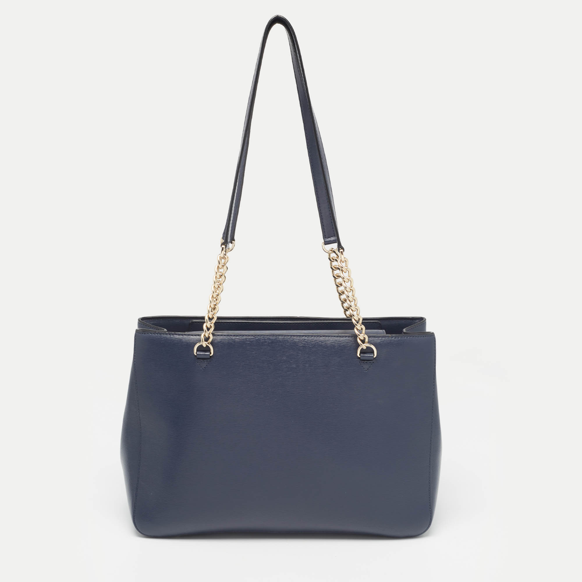 DKNY Navy Blue Leather Charm Chain Tote