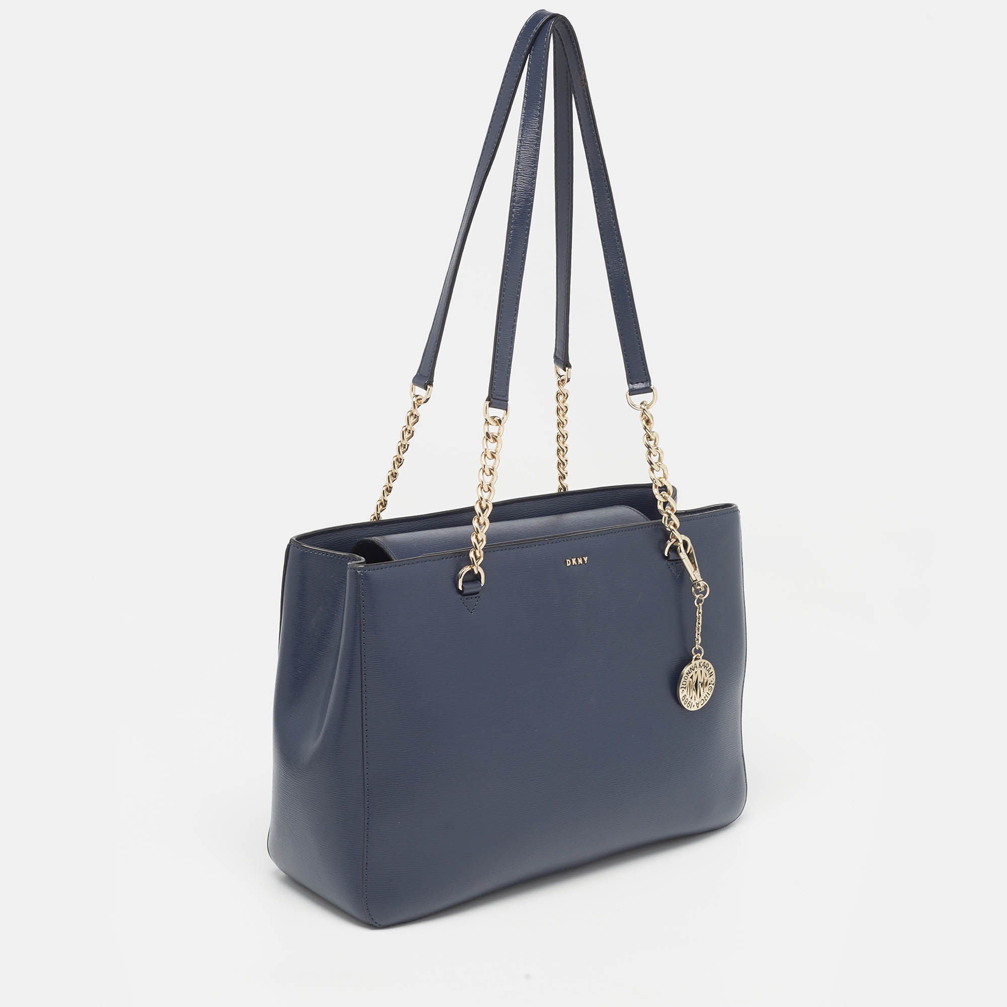 DKNY Navy Blue Leather Charm Chain Tote