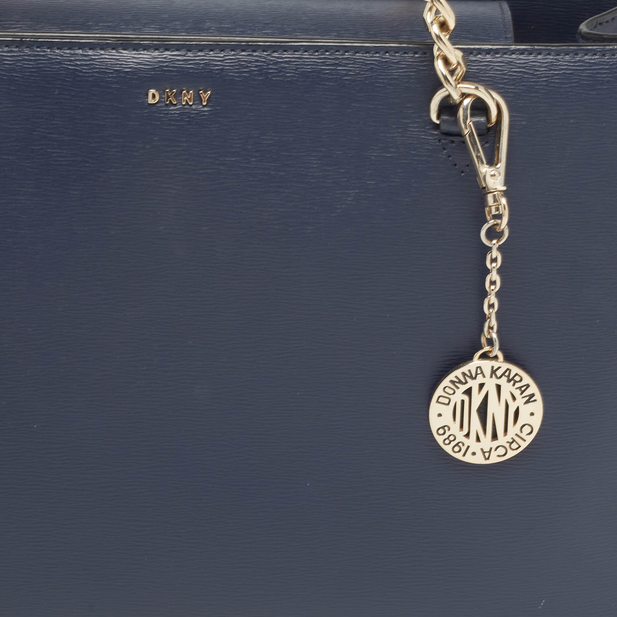 DKNY Navy Blue Leather Charm Chain Tote