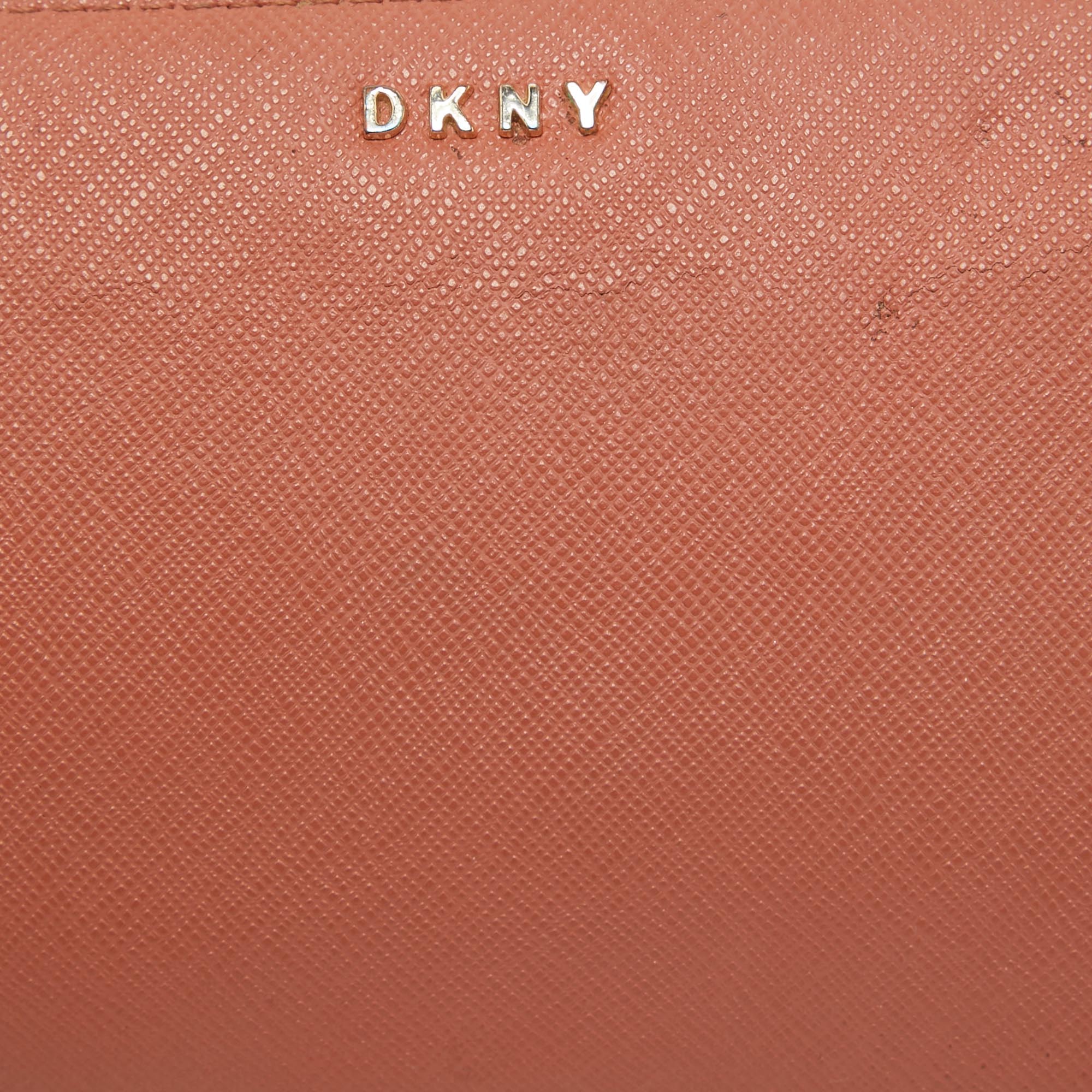 DKNY Old Rose Leather Zippy Wristlet Clutch