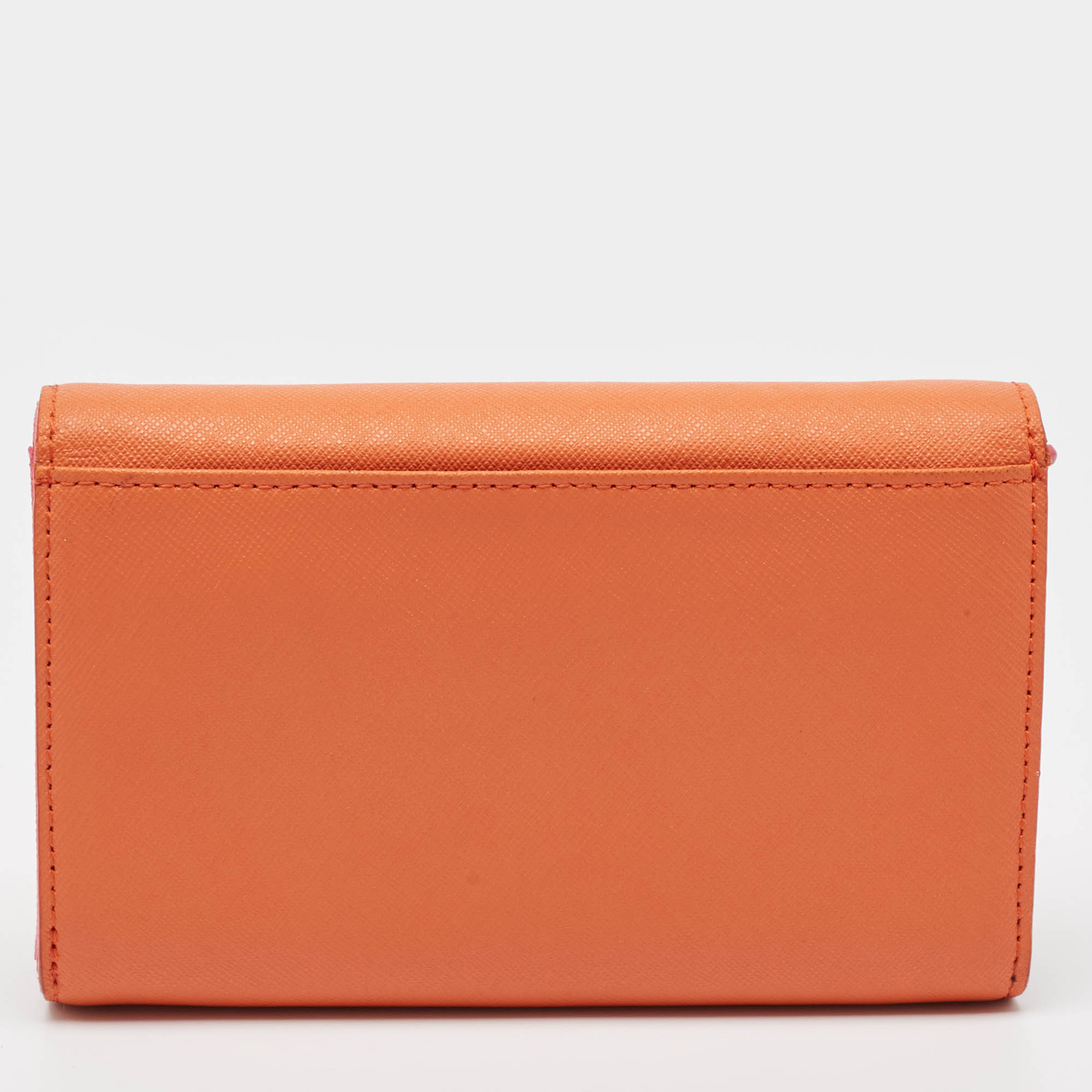 Dkny Orang/Pink Leather French Flap Wallet