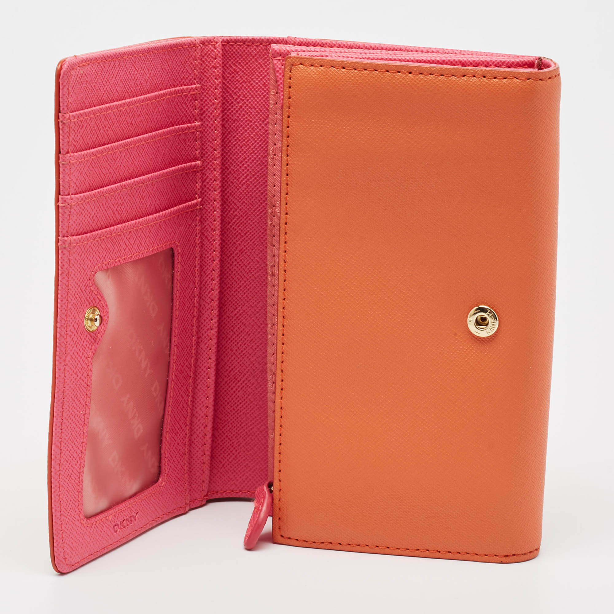 Dkny Orang/Pink Leather French Flap Wallet