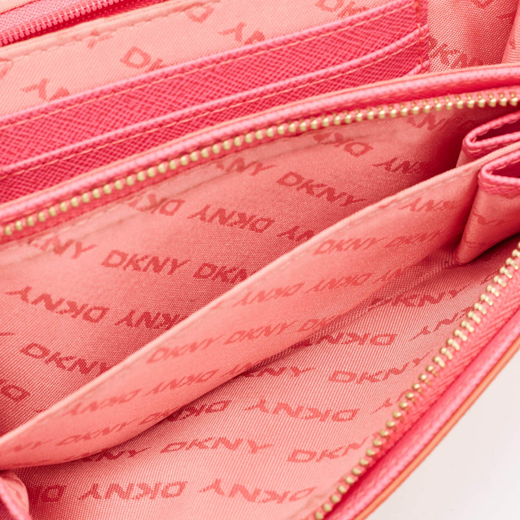 Dkny Orang/Pink Leather French Flap Wallet