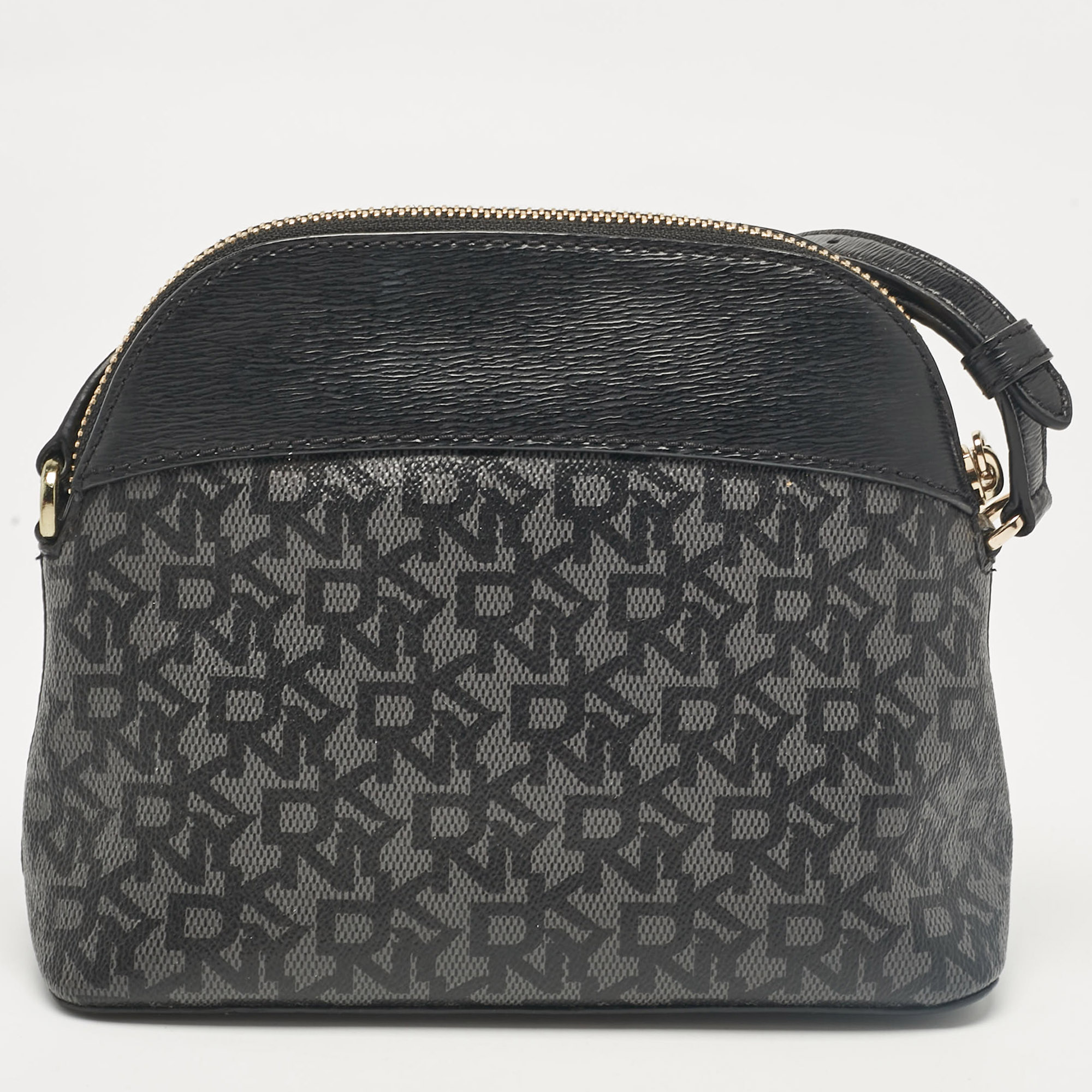 Dkny Black Monogram Coated Canvas And Leather Dome Crossbody Bag