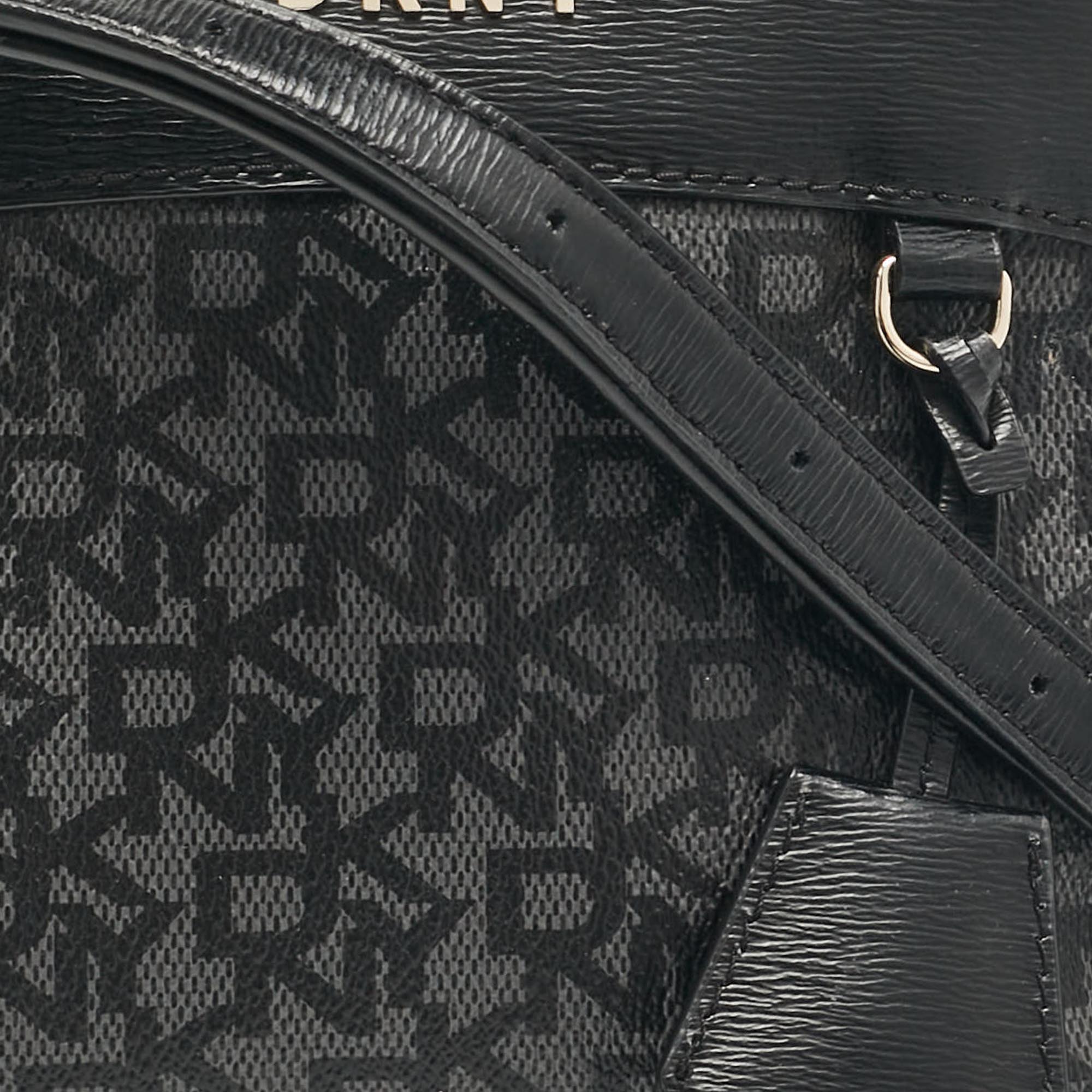 Dkny Black Monogram Coated Canvas And Leather Dome Crossbody Bag