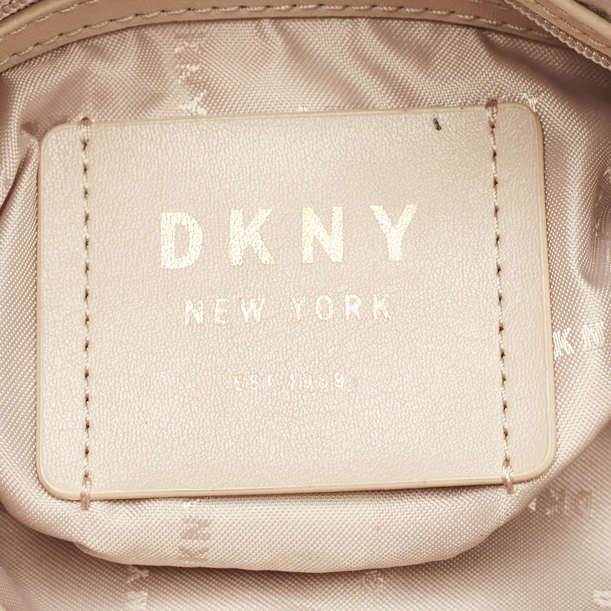 Dkny Pink/Beige Signature Coated Canvas And Leather Stripe Dome Satchel