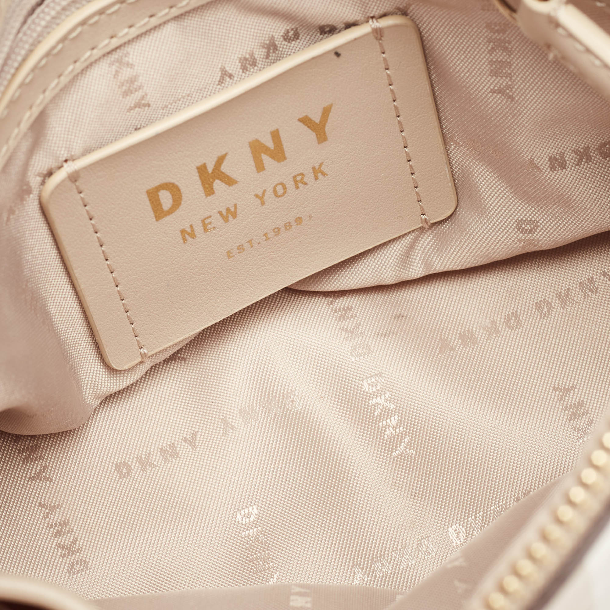 Dkny Pink/Beige Signature Coated Canvas And Leather Stripe Dome Satchel