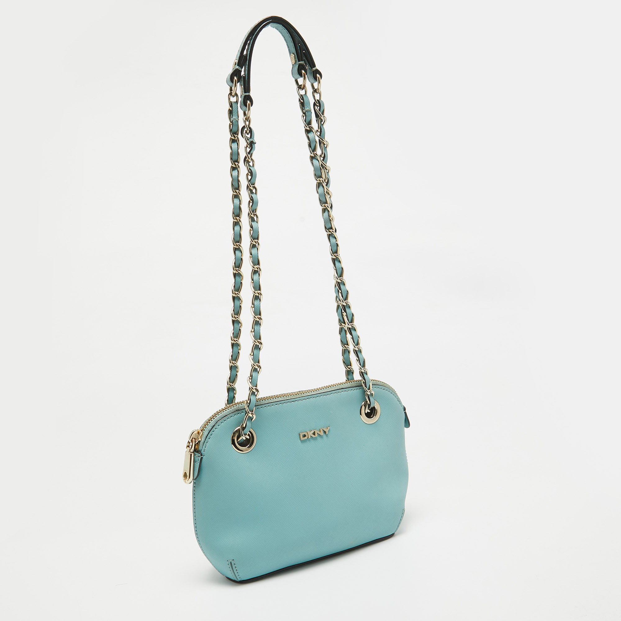 Dkny Blue Leather Chain Crossbody Bag