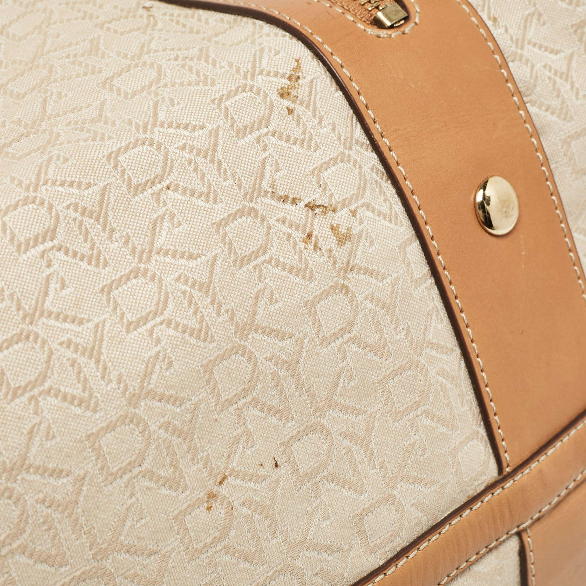 DKNY Beige/Brown Monogram Canvas And Leather Front Zip Tote