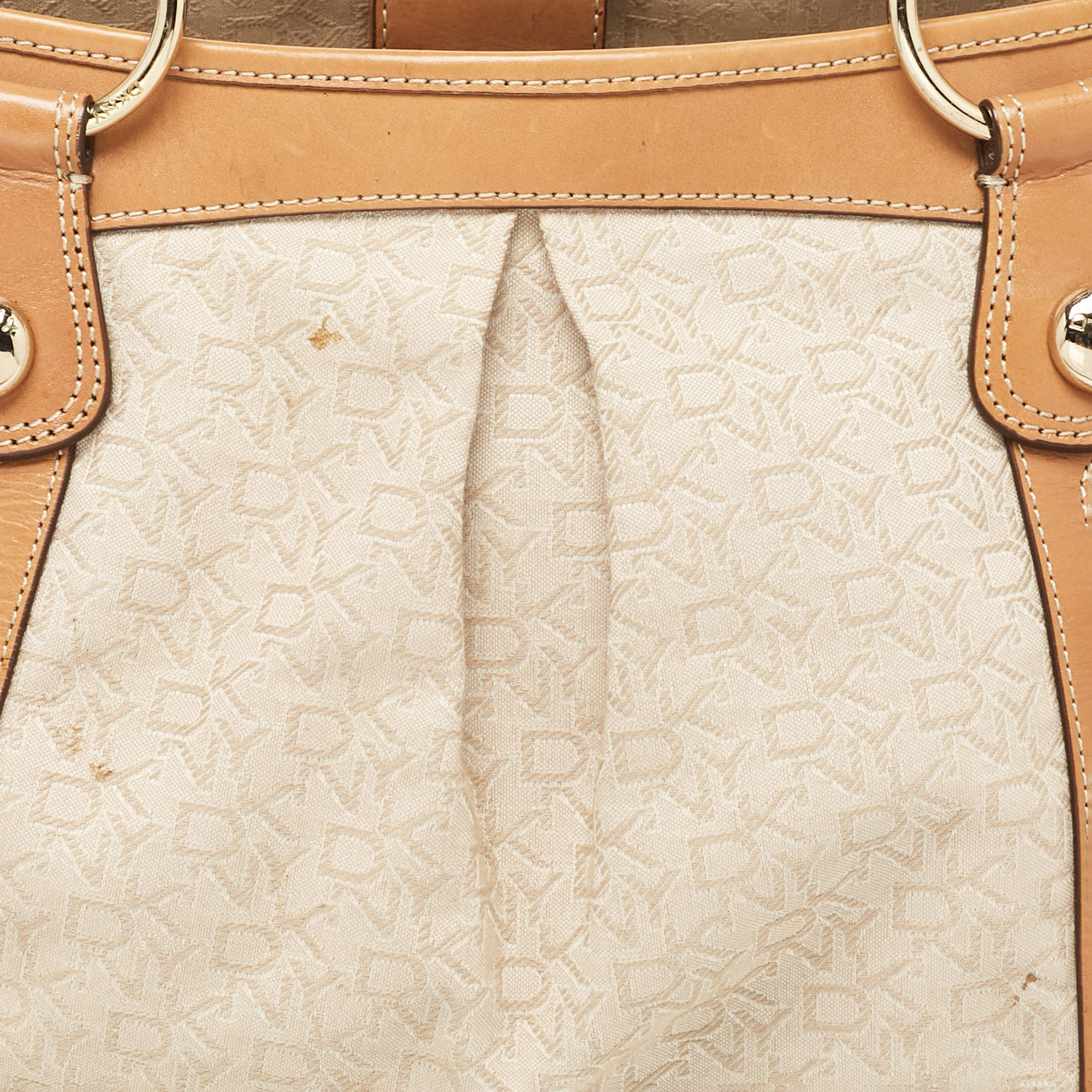 DKNY Beige/Brown Monogram Canvas And Leather Front Zip Tote