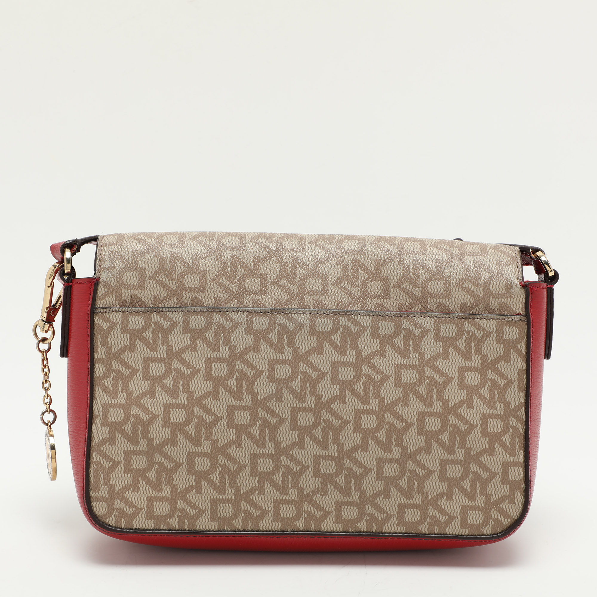 Dkny Beige/Red Signature Coated Canvas And Leather Crossbody Bag