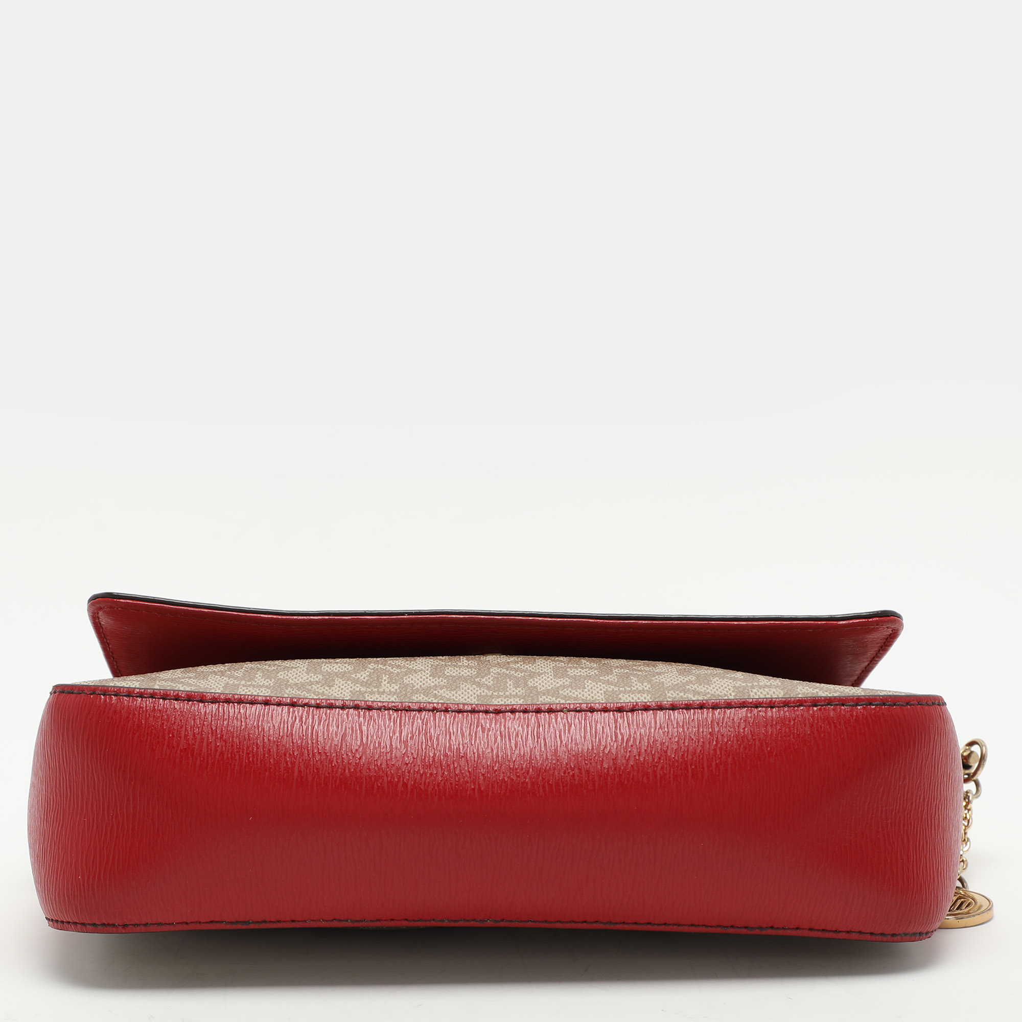 Dkny Beige/Red Signature Coated Canvas And Leather Crossbody Bag