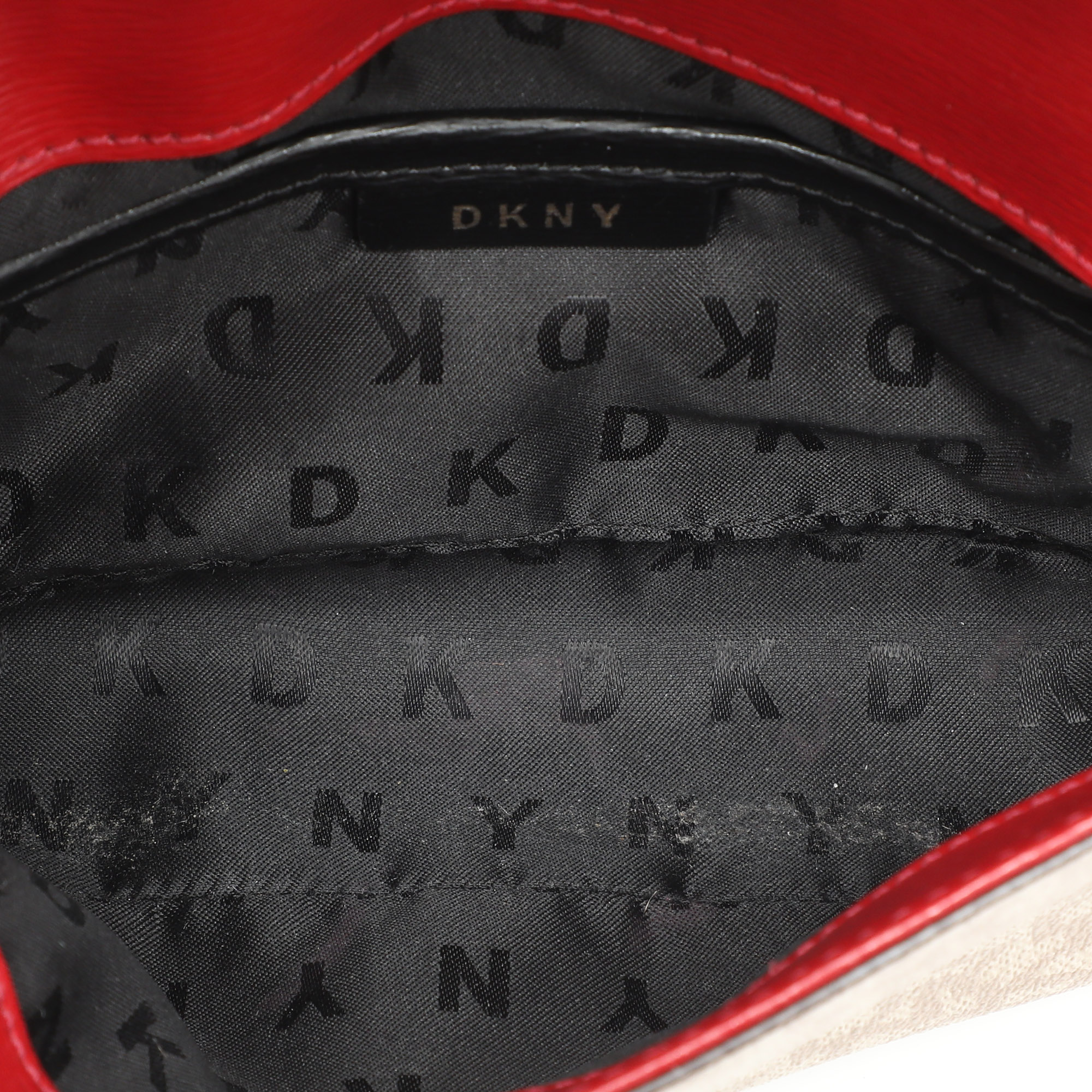 Dkny Beige/Red Signature Coated Canvas And Leather Crossbody Bag