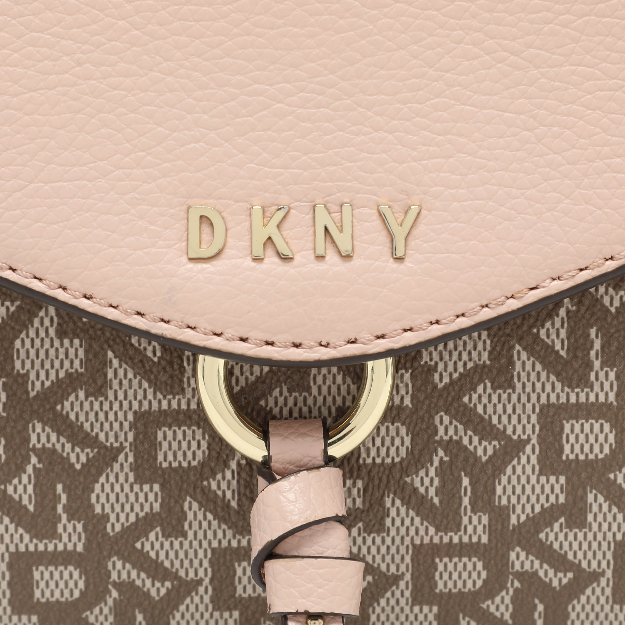 Dkny Beige/Pink Signature Coated Canvas And Leather Shoulder Bag