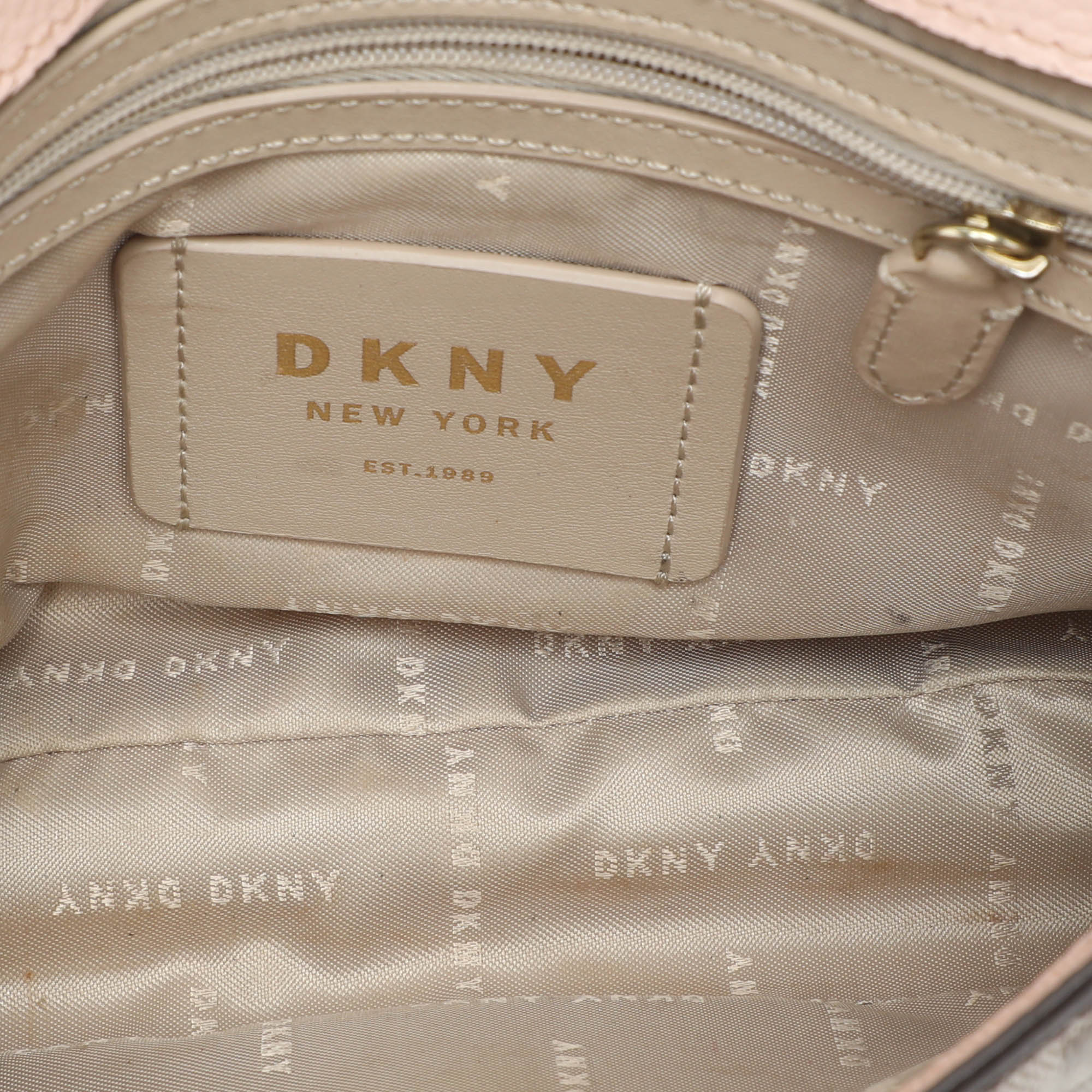 Dkny Beige/Pink Signature Coated Canvas And Leather Shoulder Bag