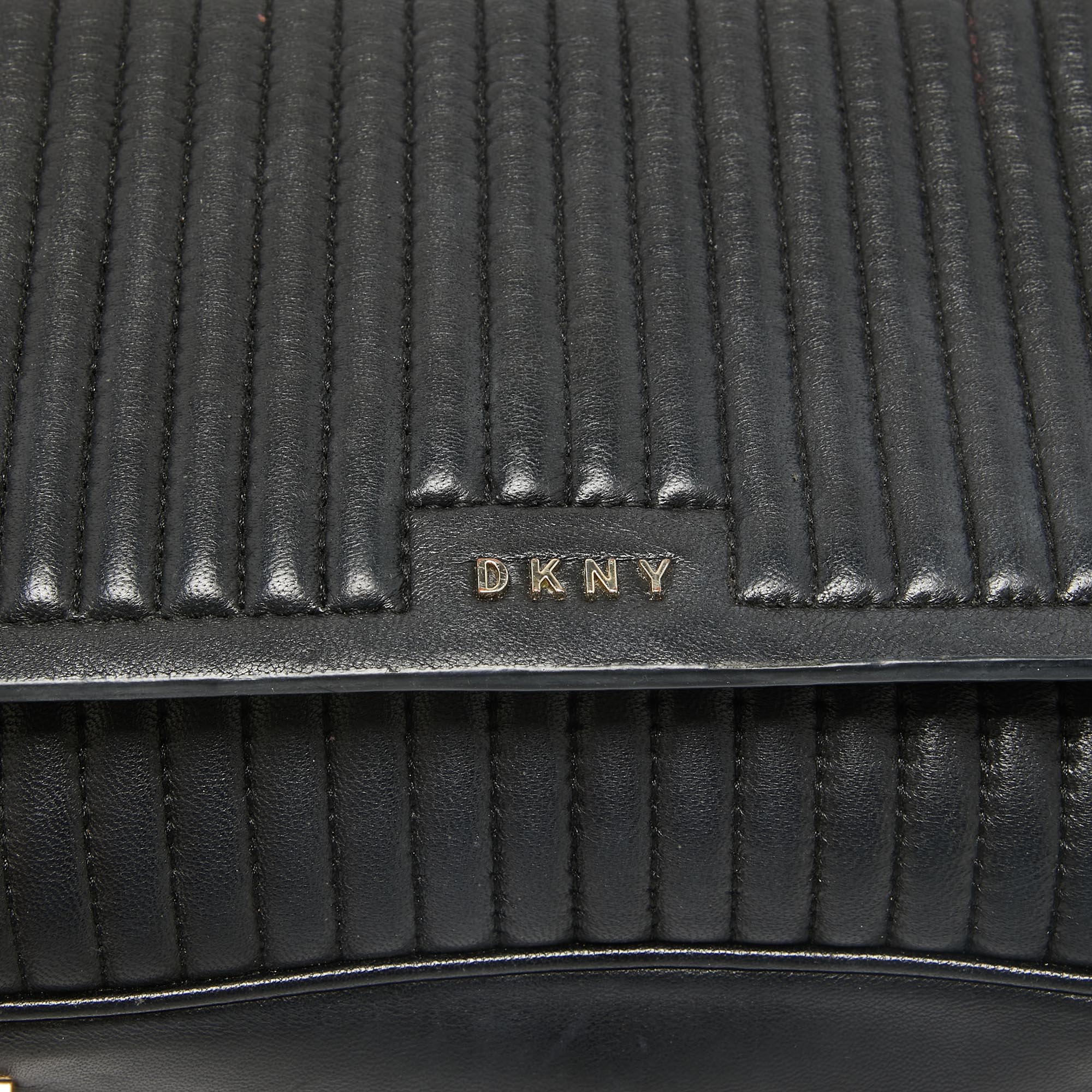 DKNY Black Pinstripe Quilted Leather Gansevoort Top Handle Bag