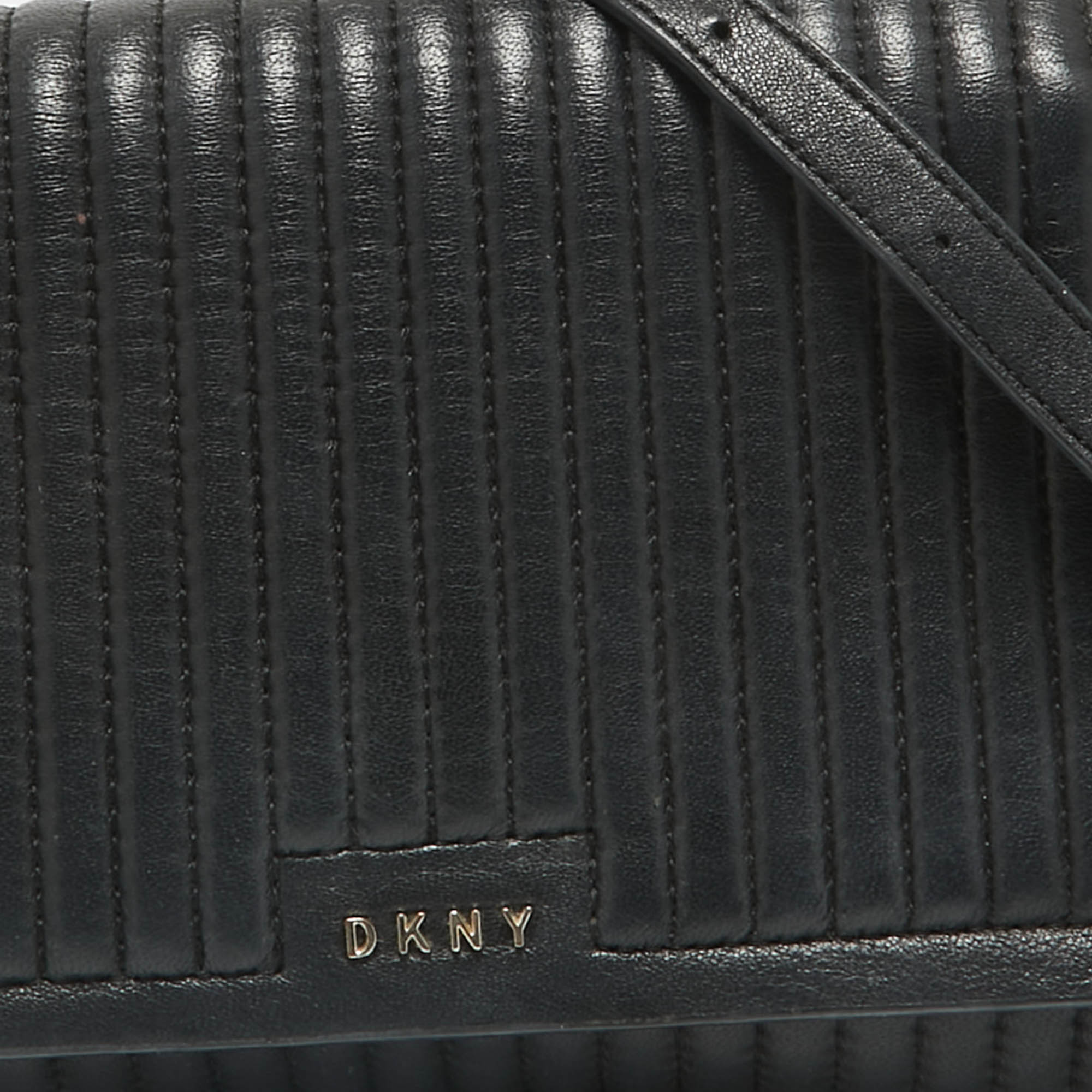 DKNY Black Pinstripe Quilted Leather Gansevoort Top Handle Bag