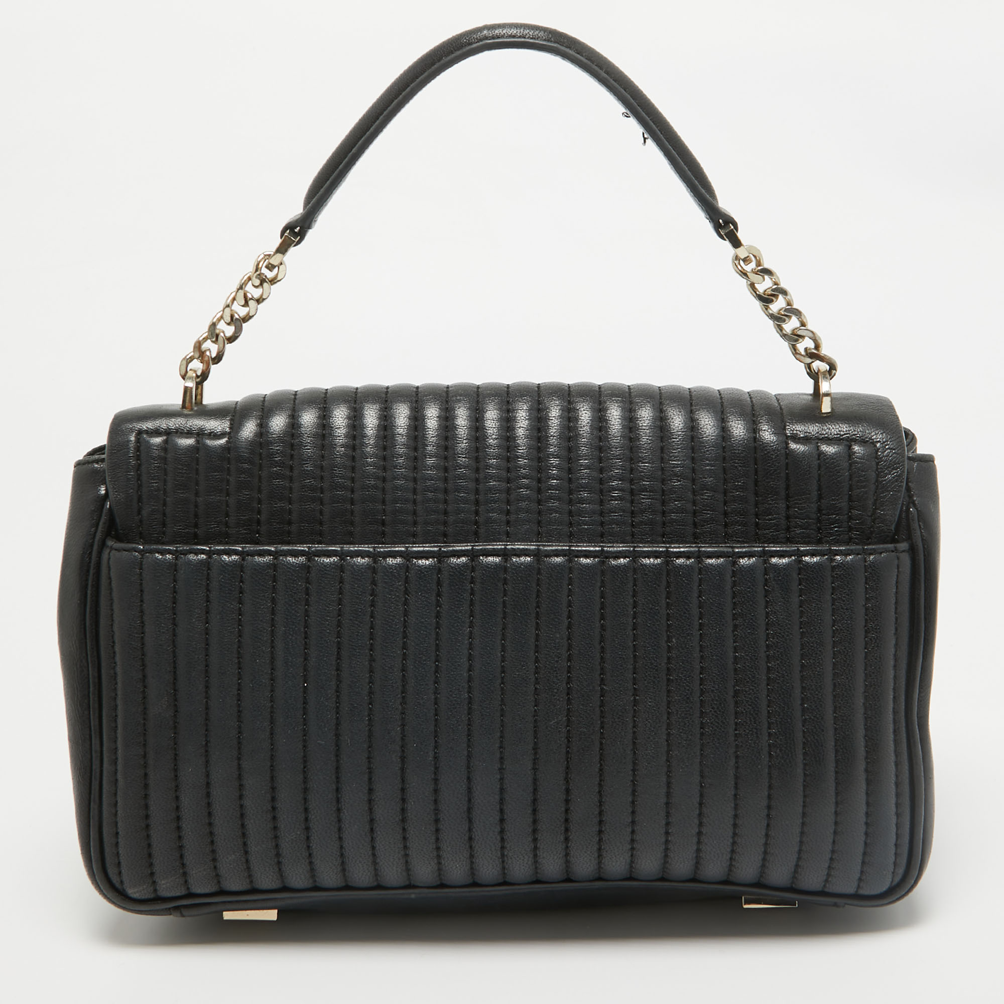 DKNY Black Pinstripe Quilted Leather Gansevoort Top Handle Bag