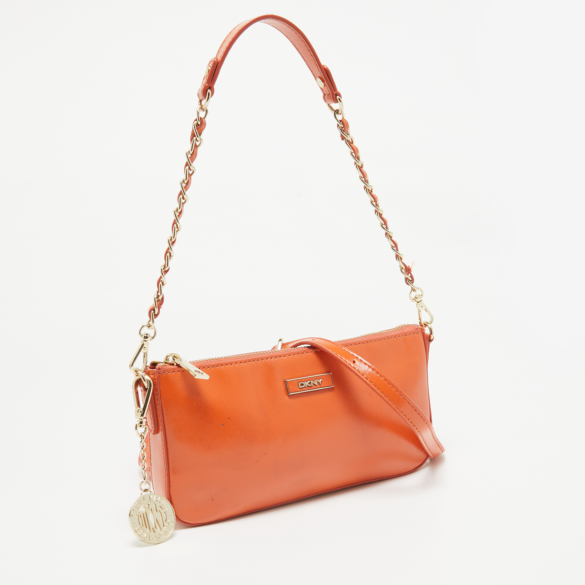 DKNY Orange Patent Leather Crossbody Bag