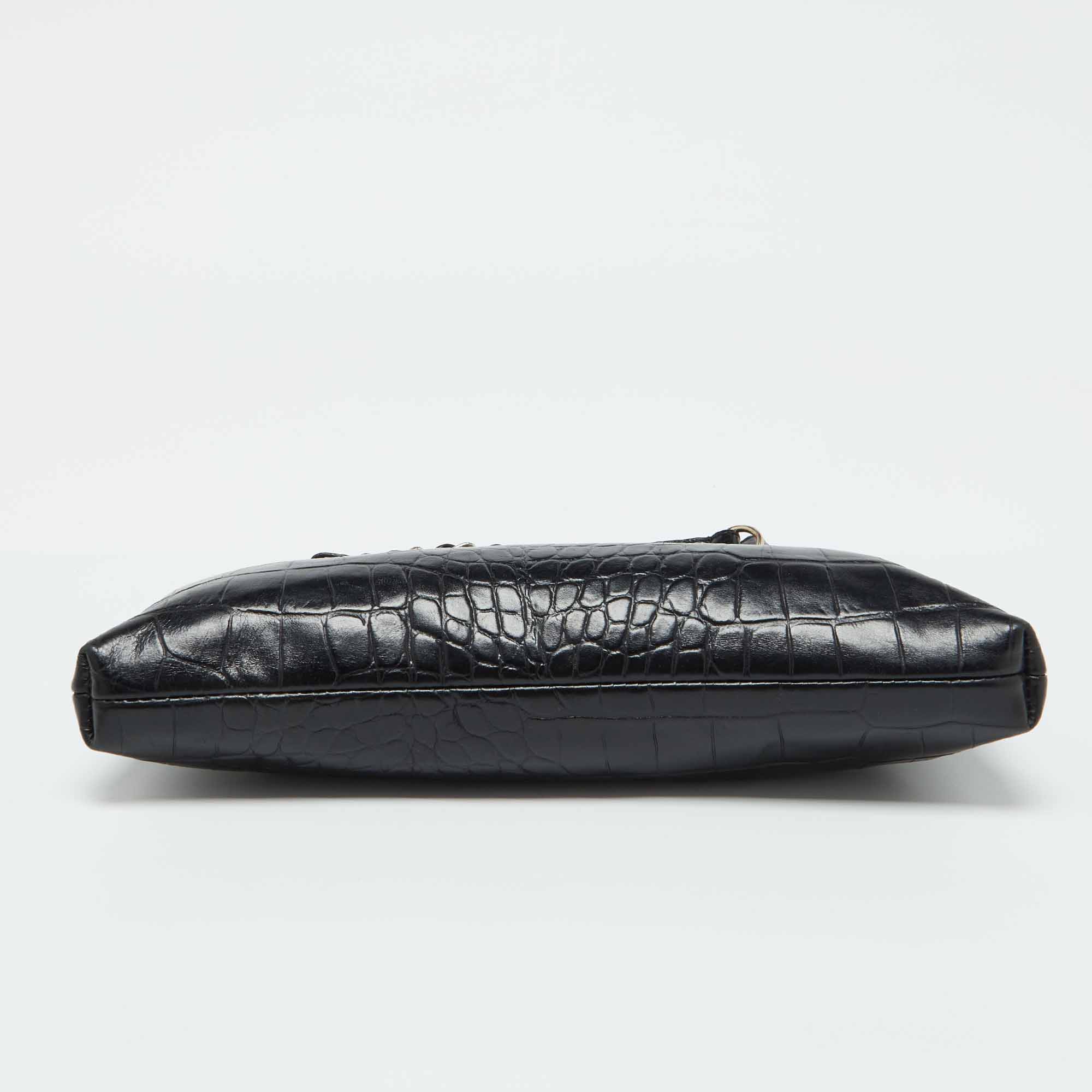 DKNY Black Croc Embossed Leather Shoulder Bag