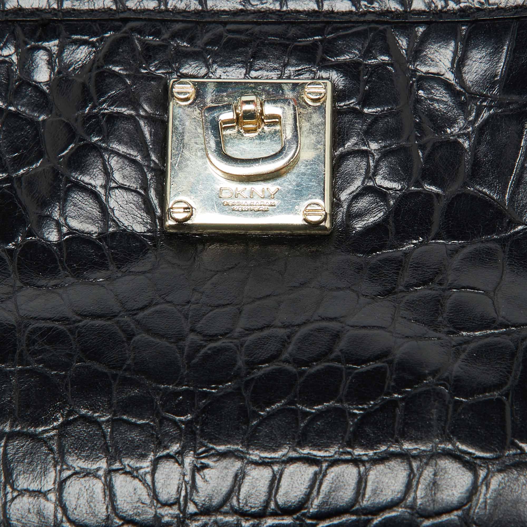 DKNY Black Croc Embossed Leather Shoulder Bag