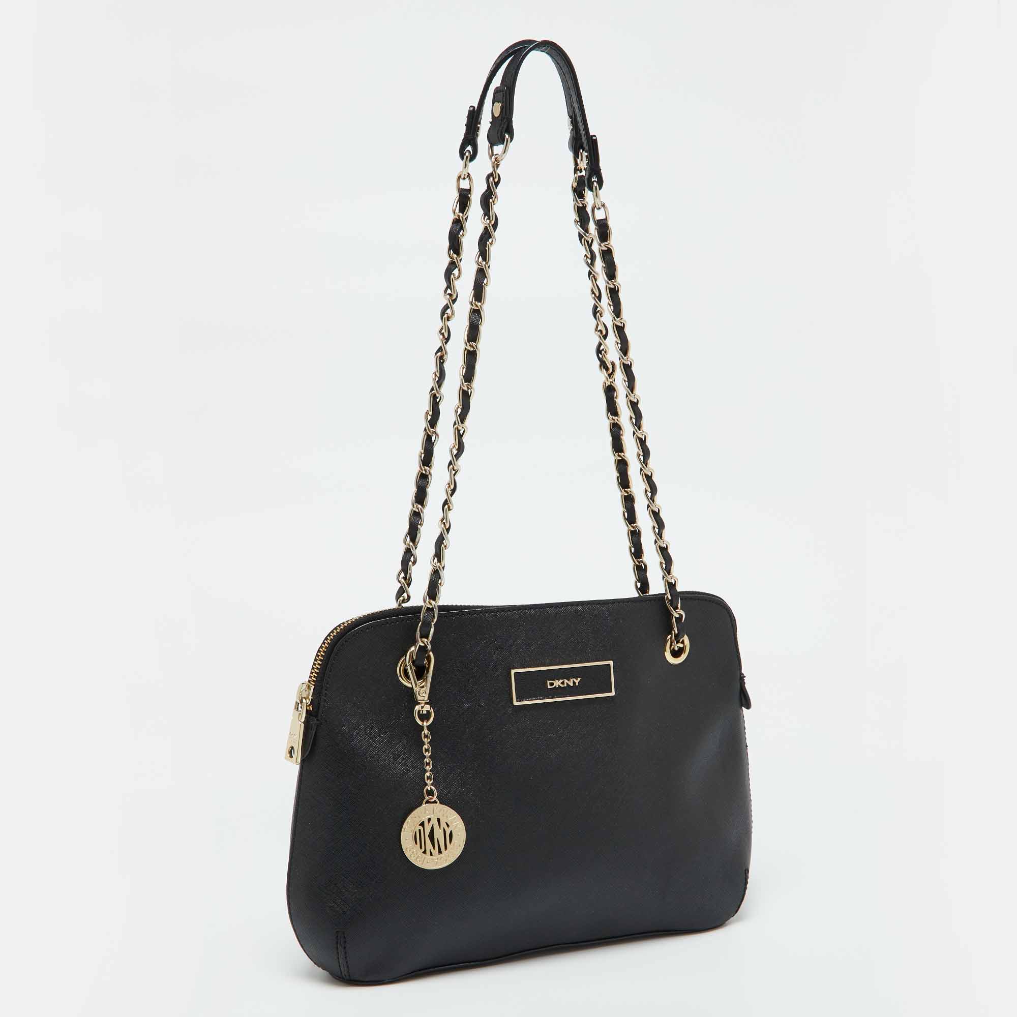 Dkny Black Saffiano Leather Shoulder Bag