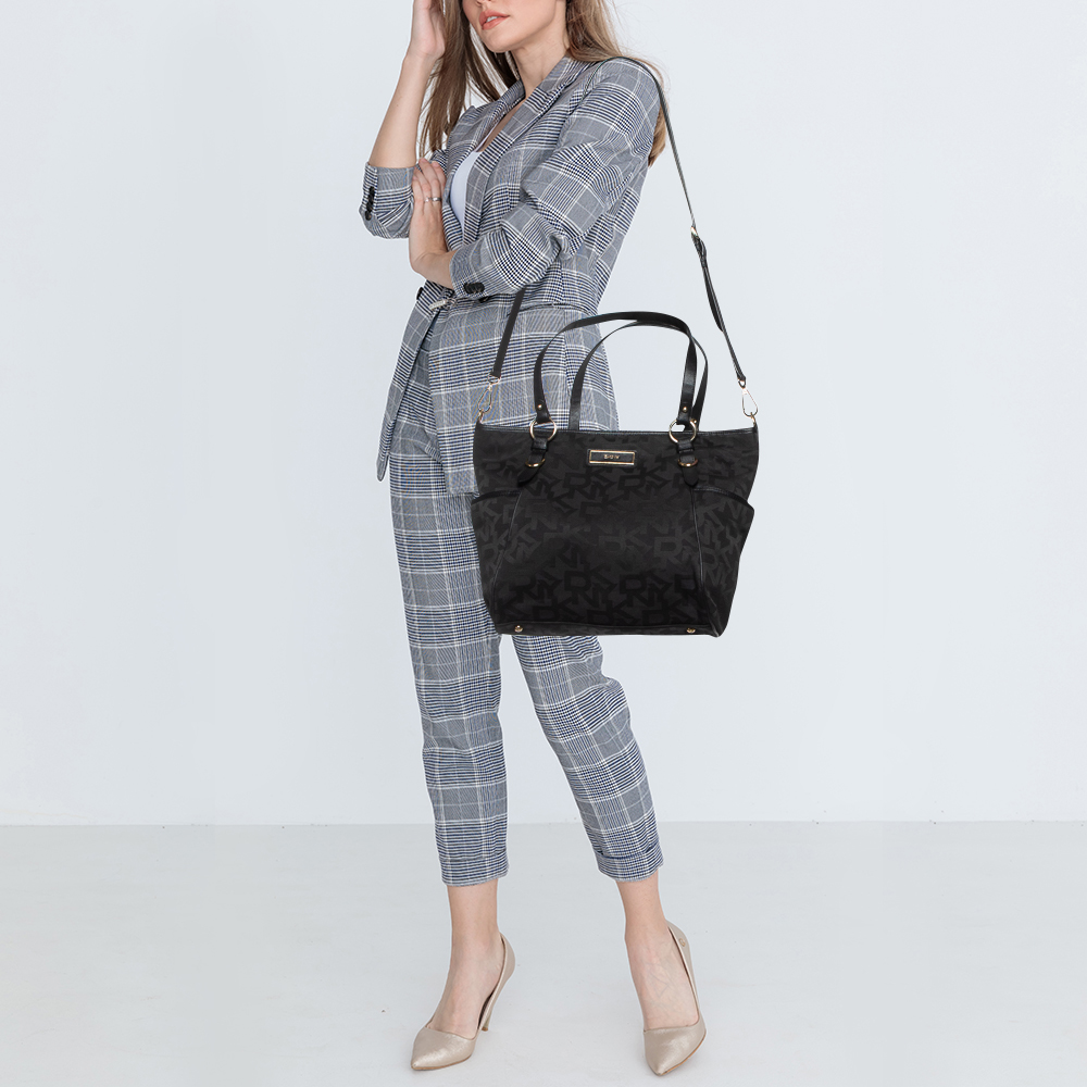 DKNY Black Signature Canvas And Leather Tote