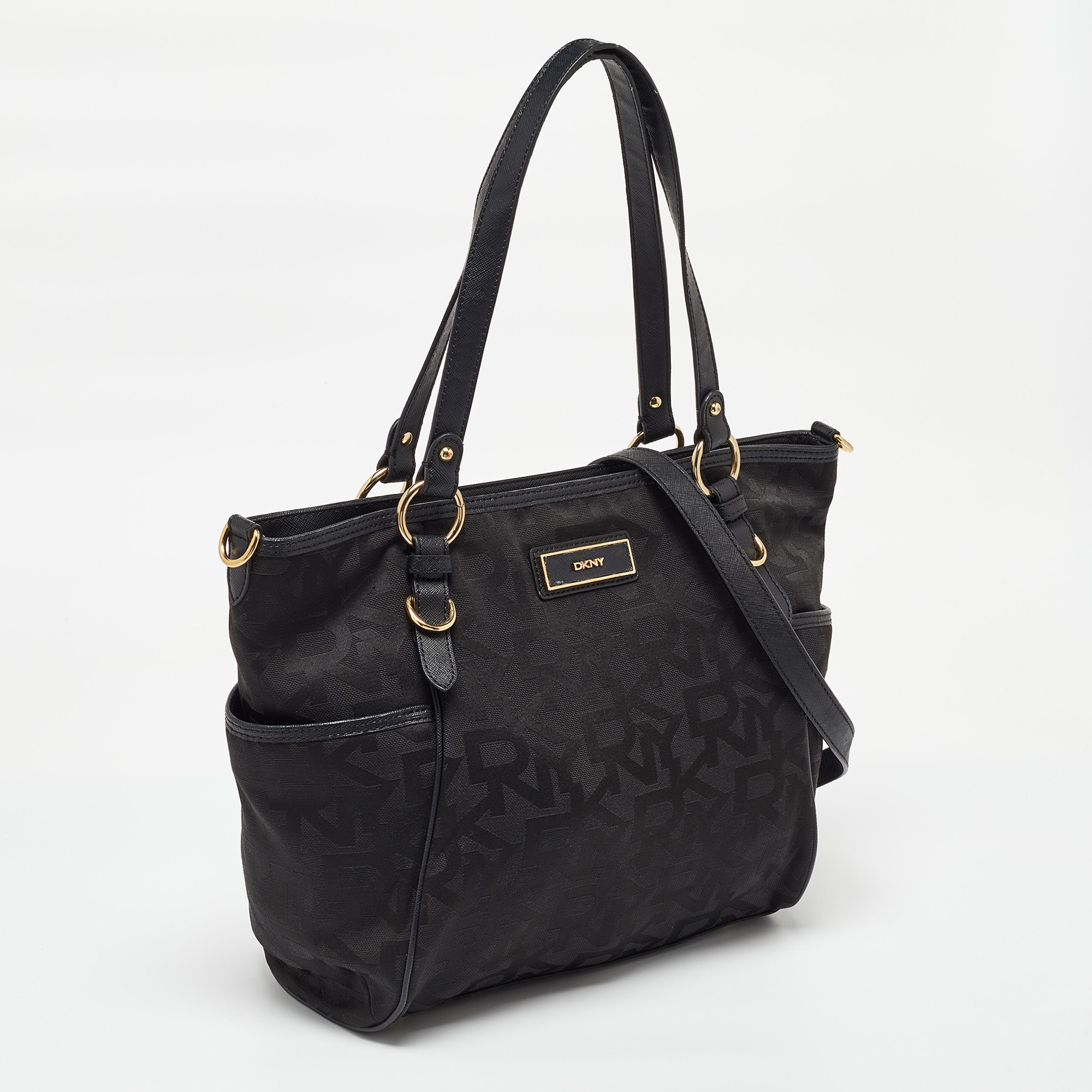 DKNY Black Signature Canvas And Leather Tote