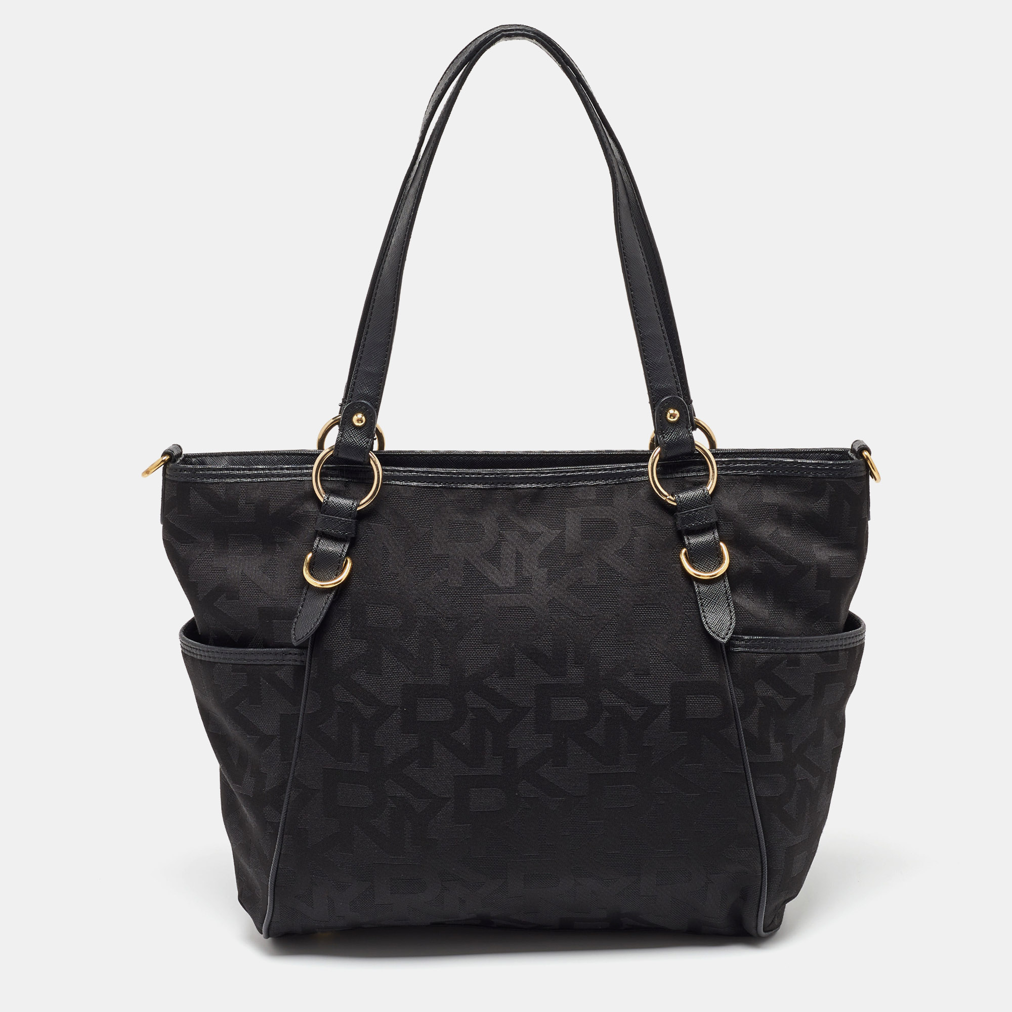 DKNY Black Signature Canvas And Leather Tote