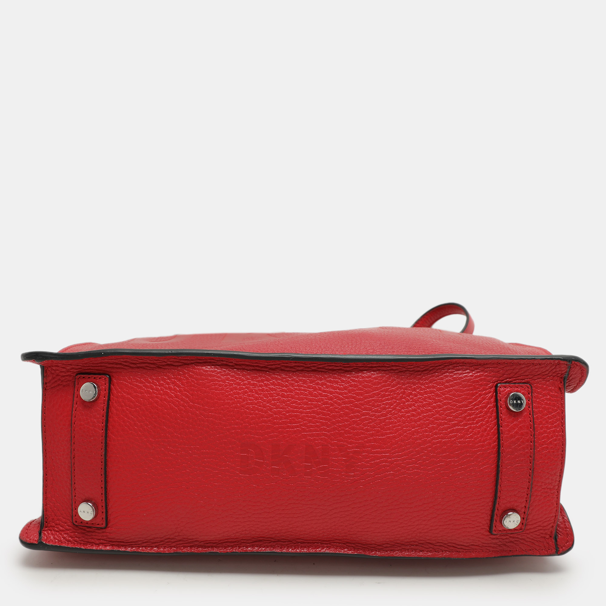 Dkny Red Leather Logo Embossed Tote