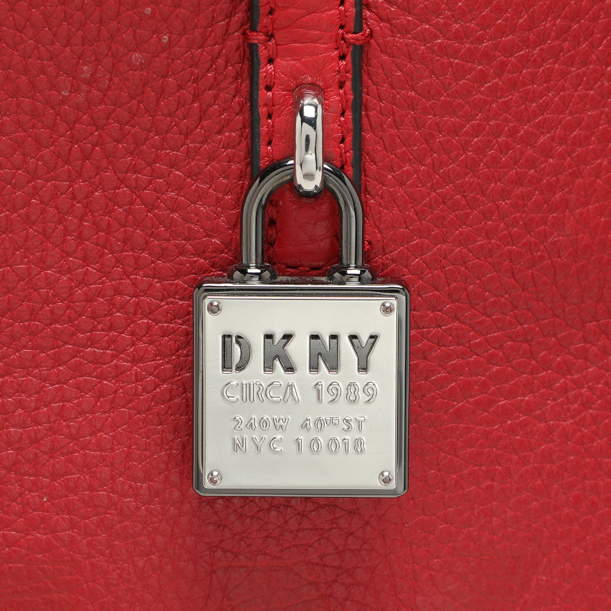 Dkny Red Leather Logo Embossed Tote